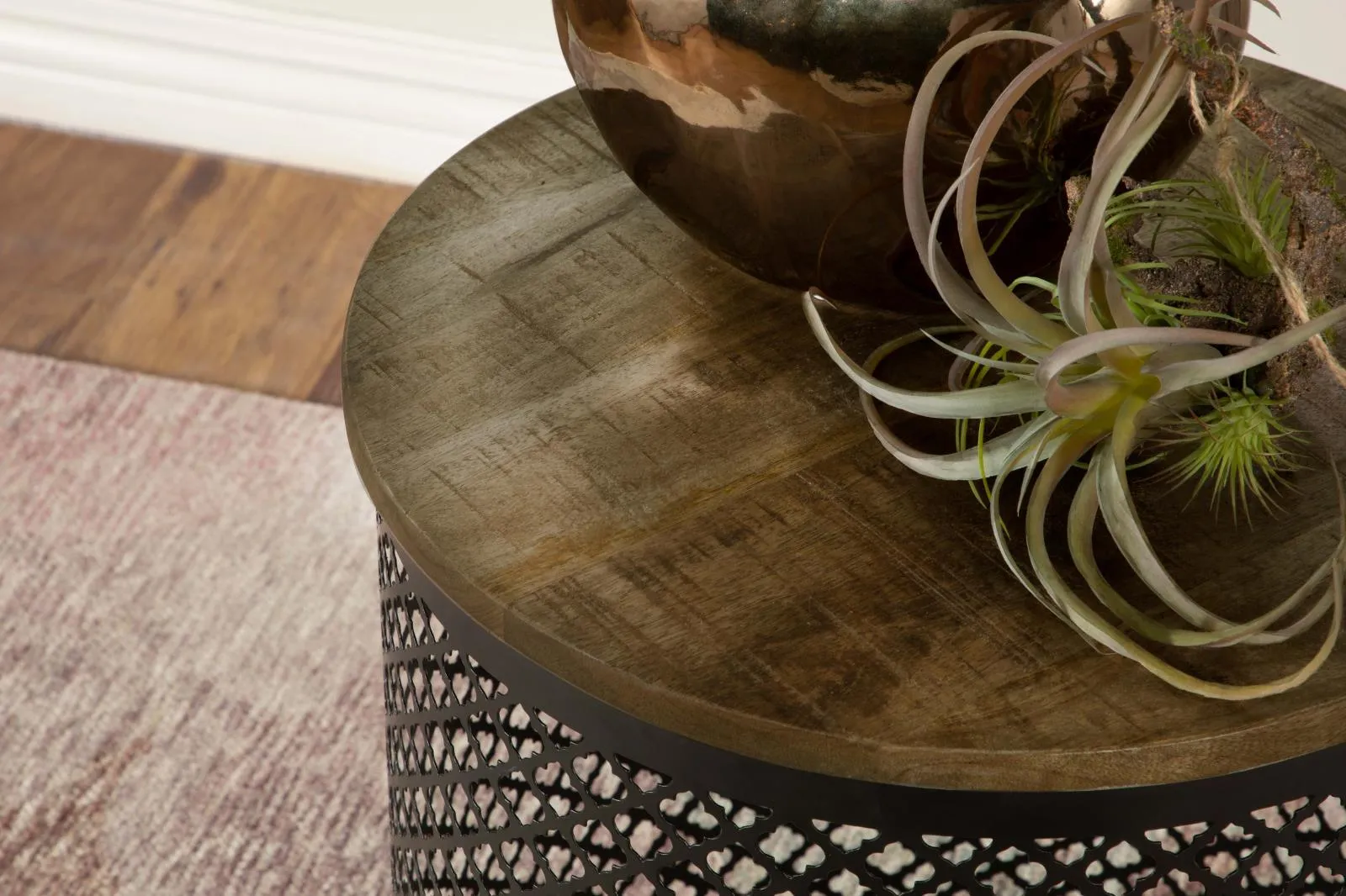 Aurora Natural/Black Round Accent Table with Drum Base - Image 6