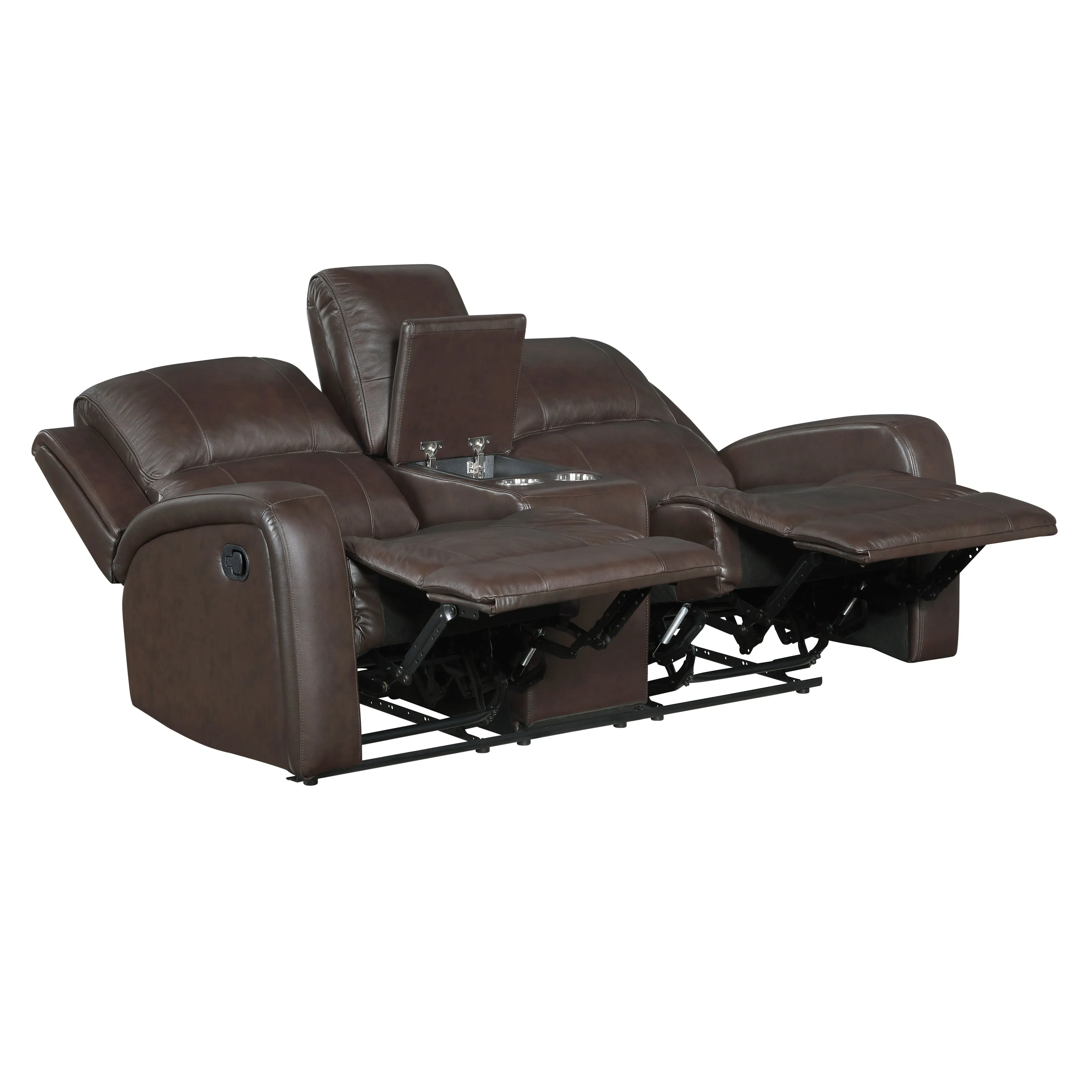 Austin Brown Genuine Leather Double Reclining Loveseat with Center Console - Image 3