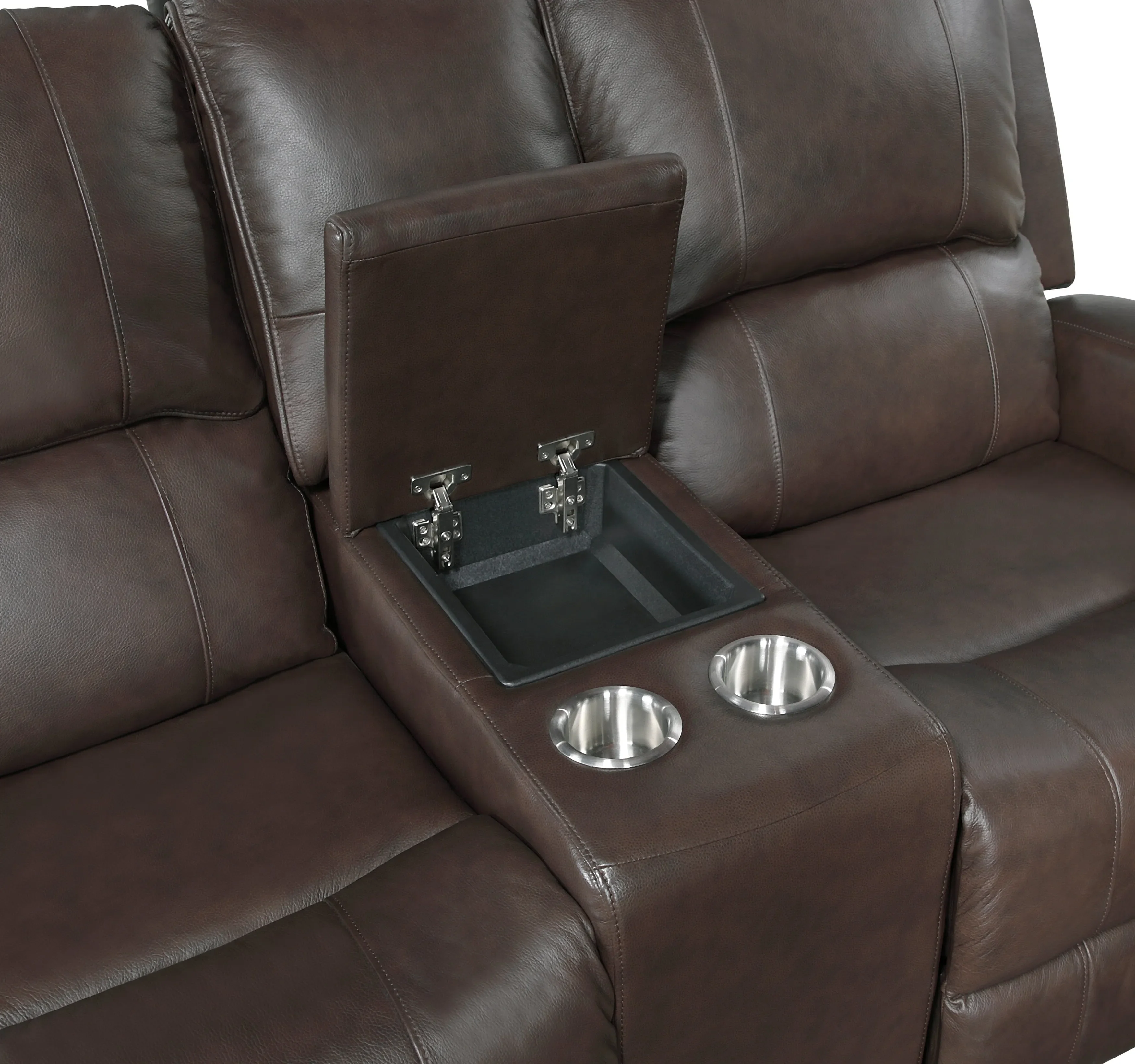 Austin Brown Genuine Leather Double Reclining Loveseat with Center Console - Image 4