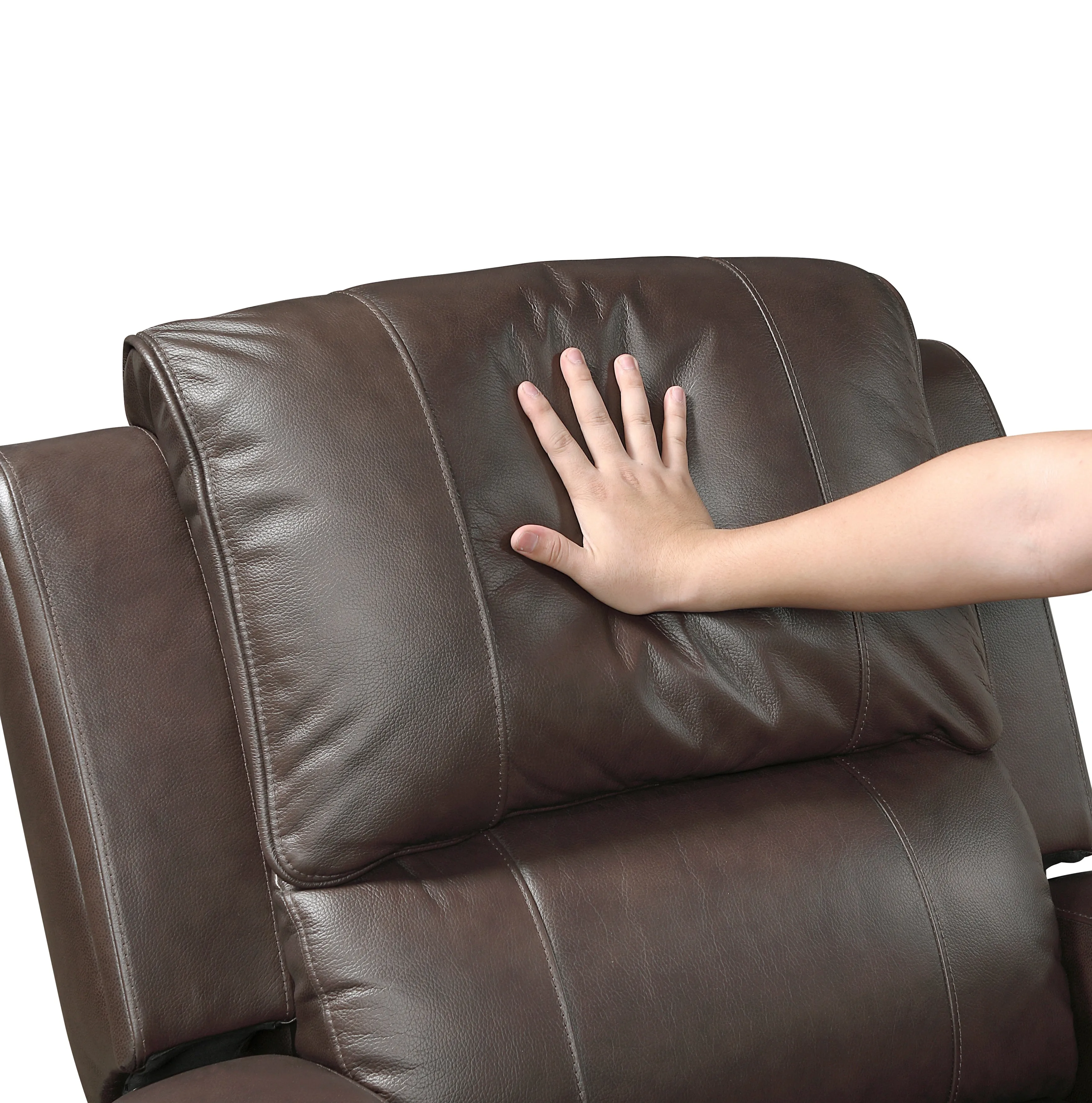 Austin Brown Genuine Leather Double Reclining Sofa - Image 5