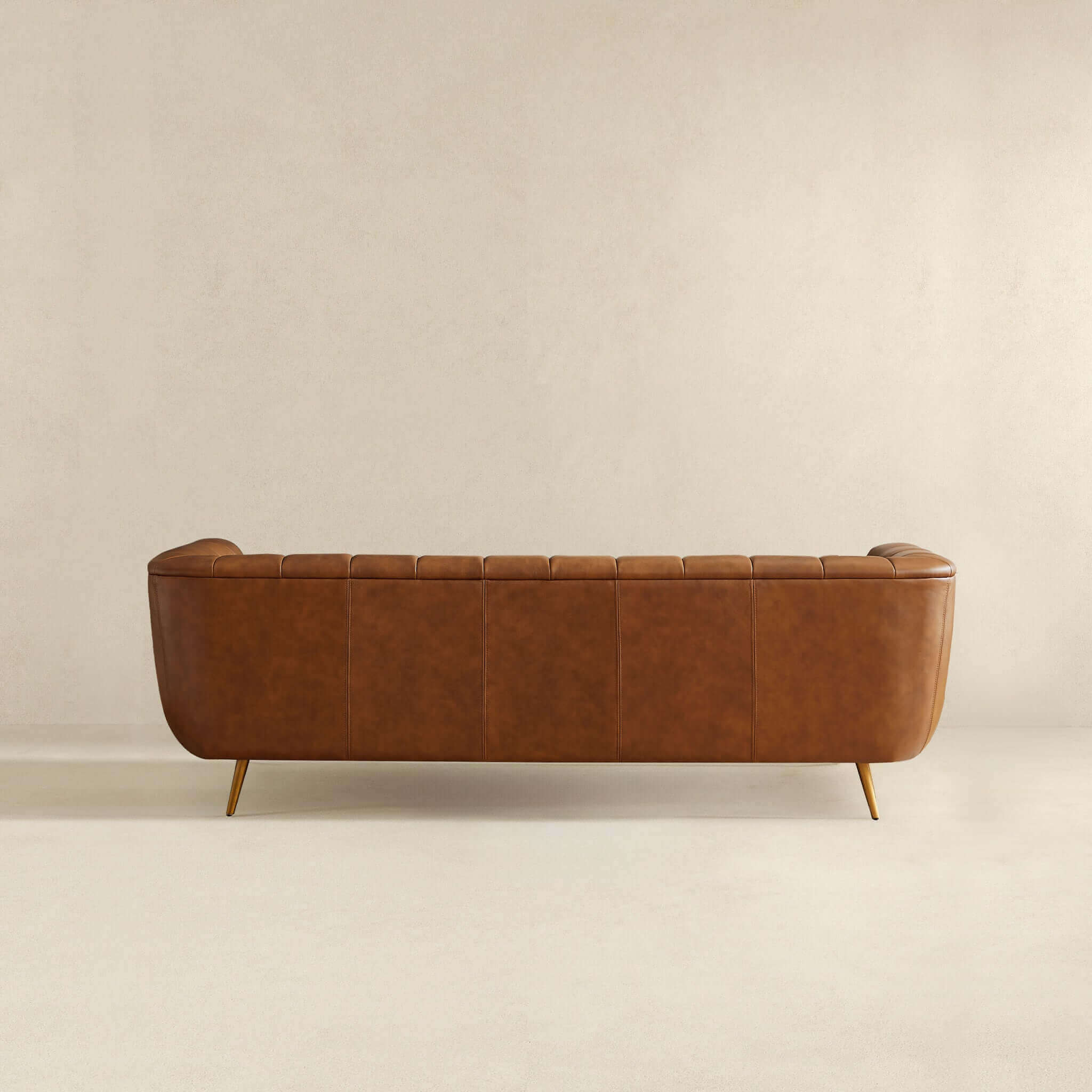 Ava Genuine Italian Cognac Leather Channel Tufted Sofa - Image 6