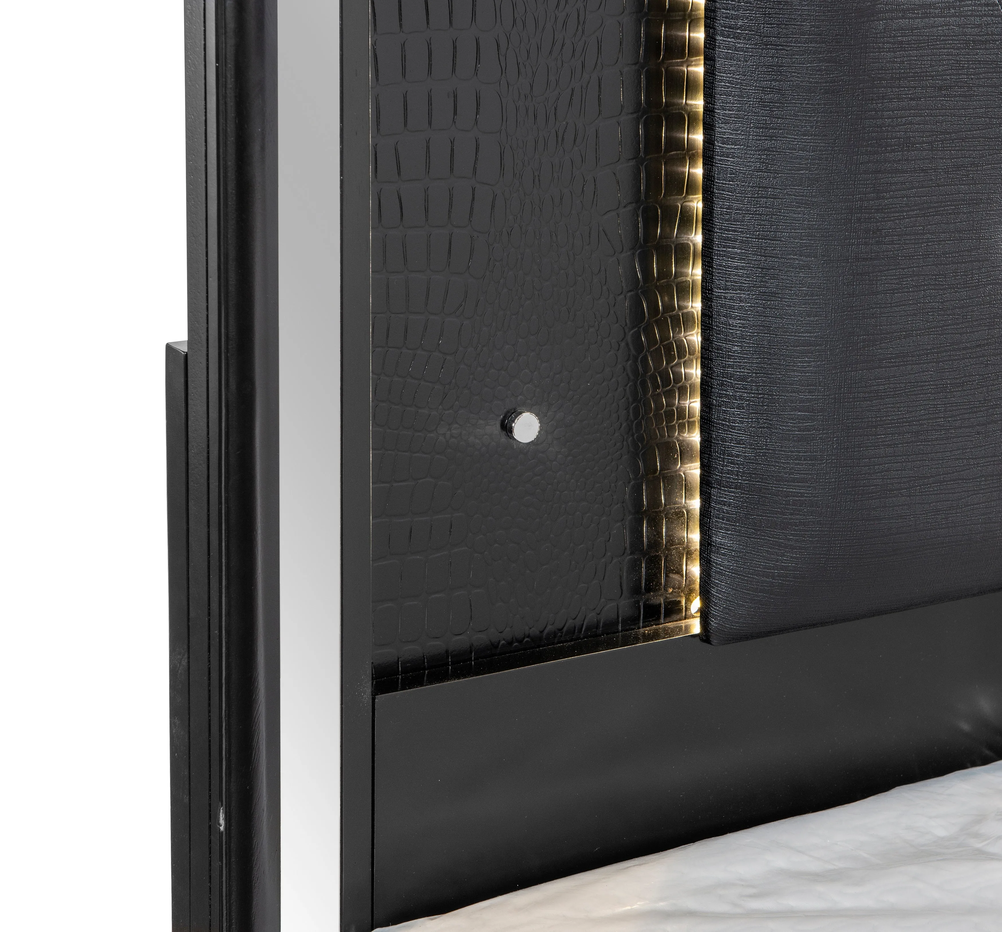 Aveline Black King LED Upholstered Panel Bed - Image 6