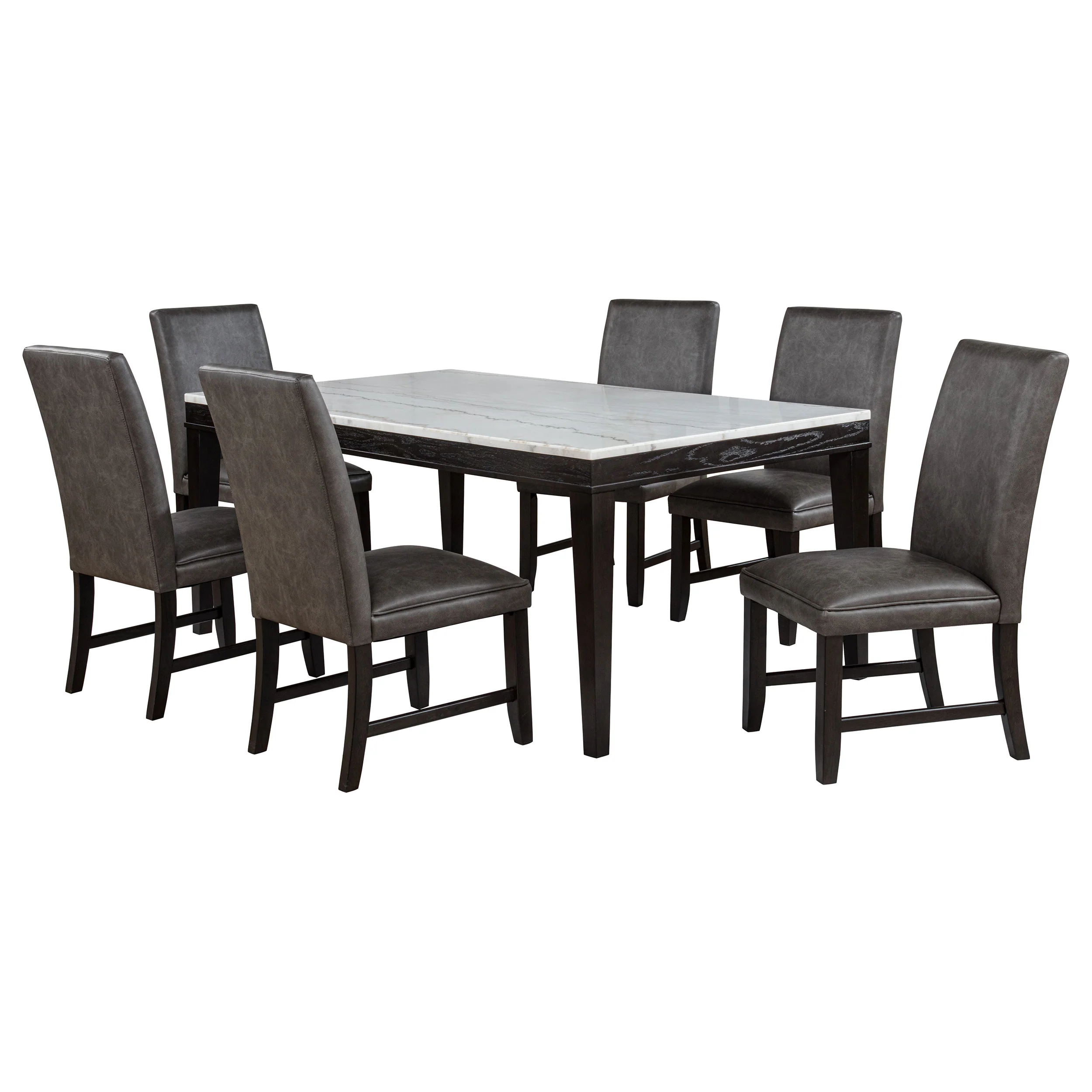 Averill Dark Grey and Coffee Bean 7-piece White Marble Top Dining Set - Image 2
