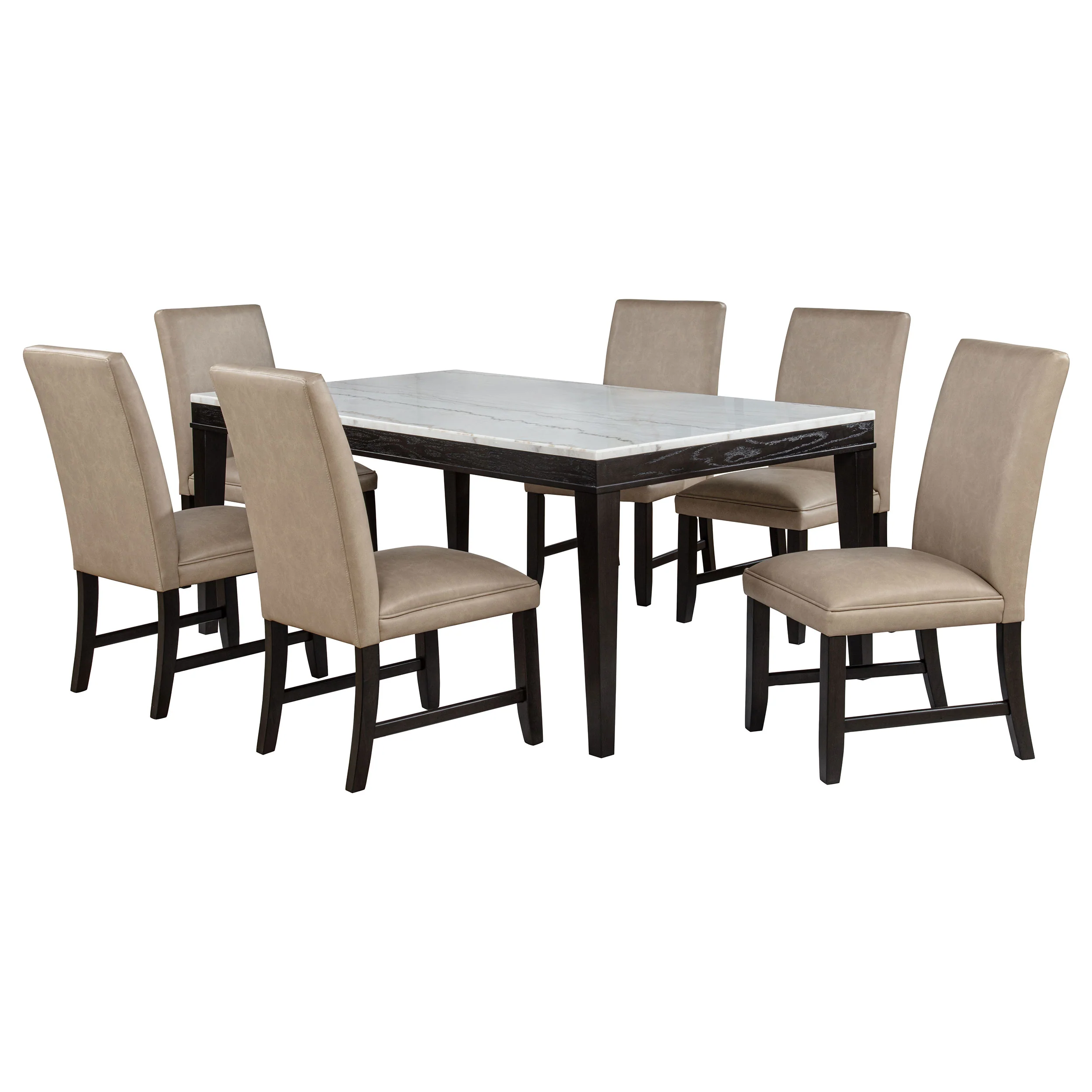 Averill Tan and Coffee Bean 7-piece White Marble Top Dining Set - Image 2