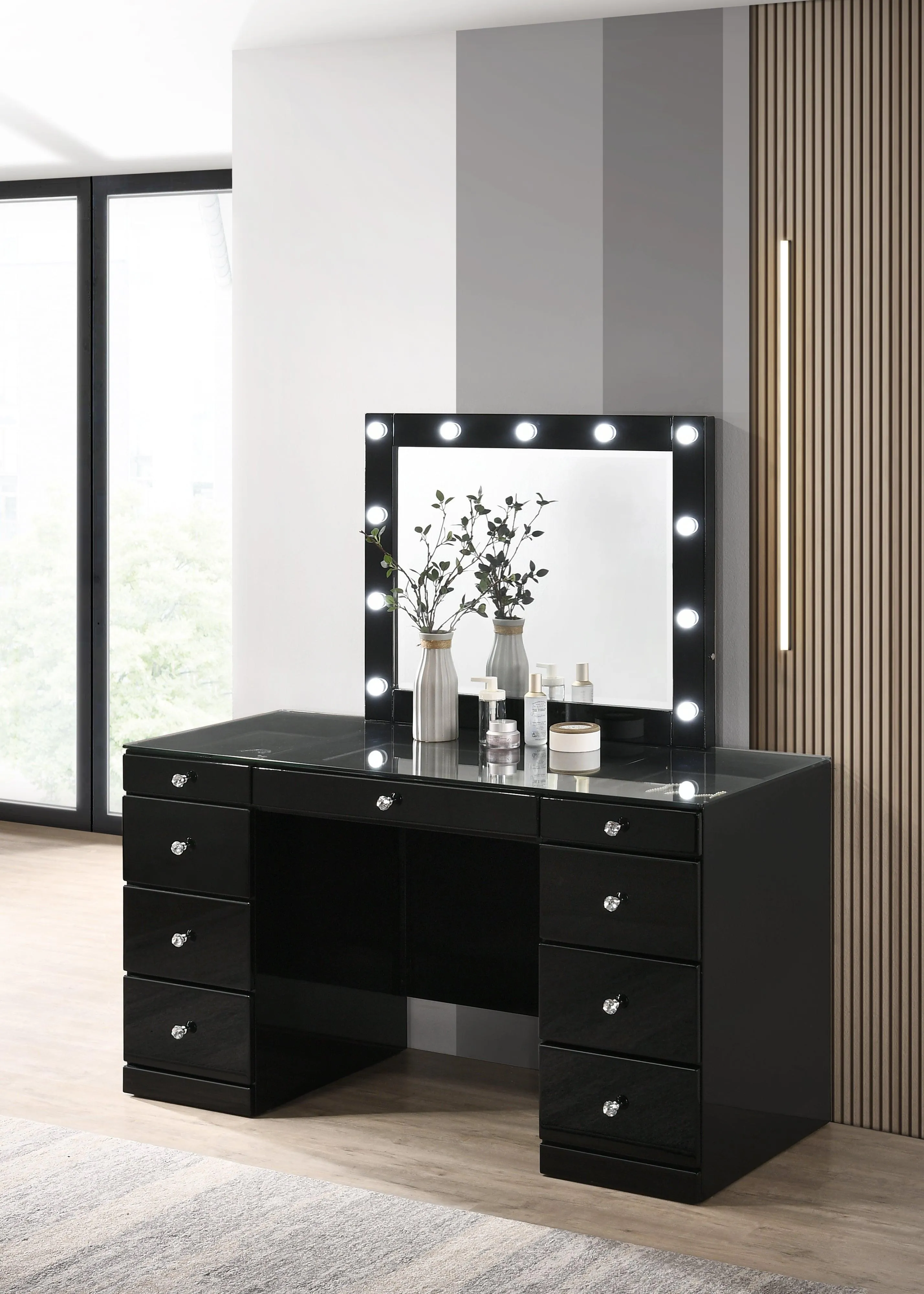 Avery Black Makeup Vanity Set with Lighted Mirror - Image 16