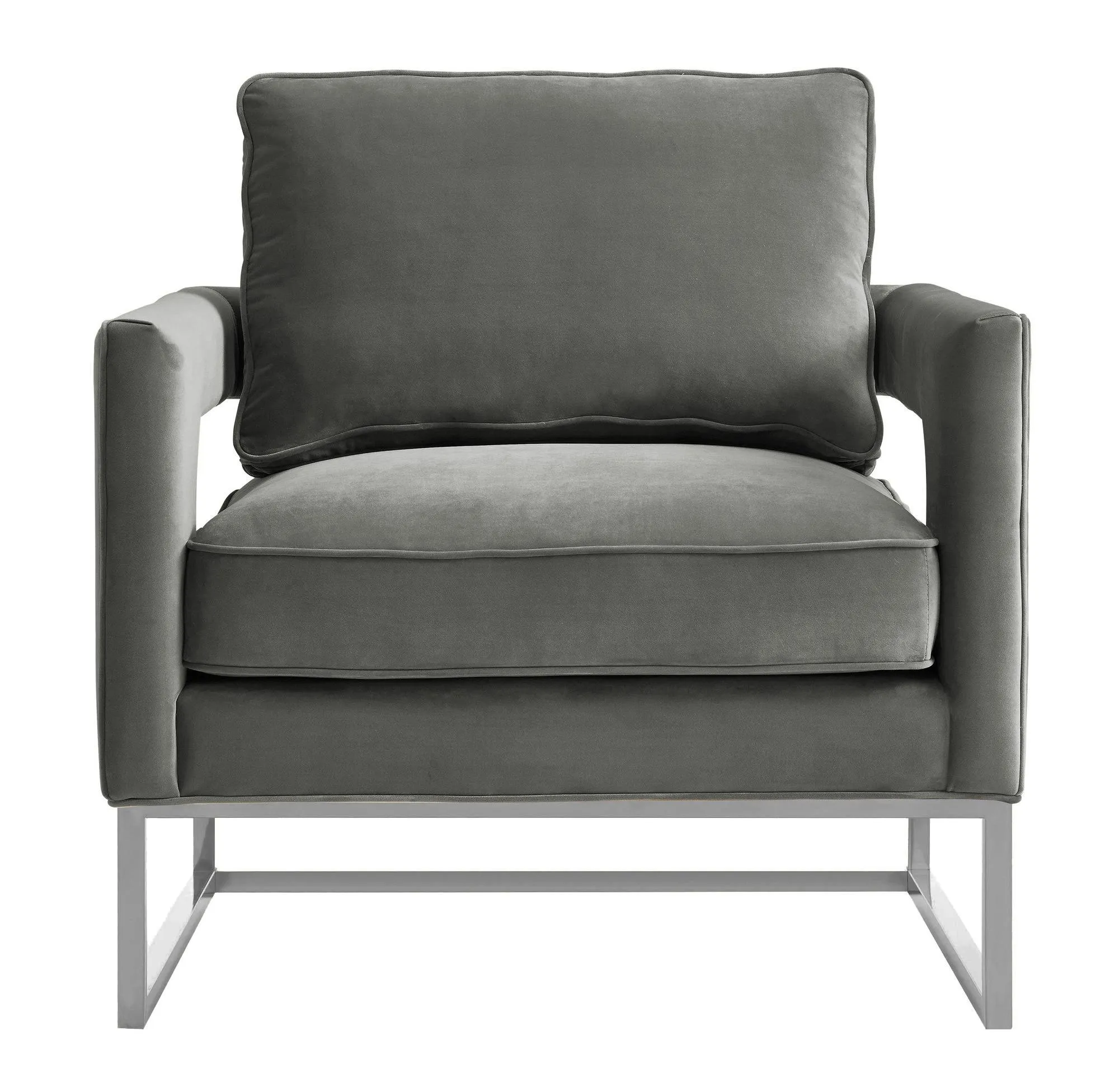 Avery Grey Velvet Chair with Silver Base - Image 3