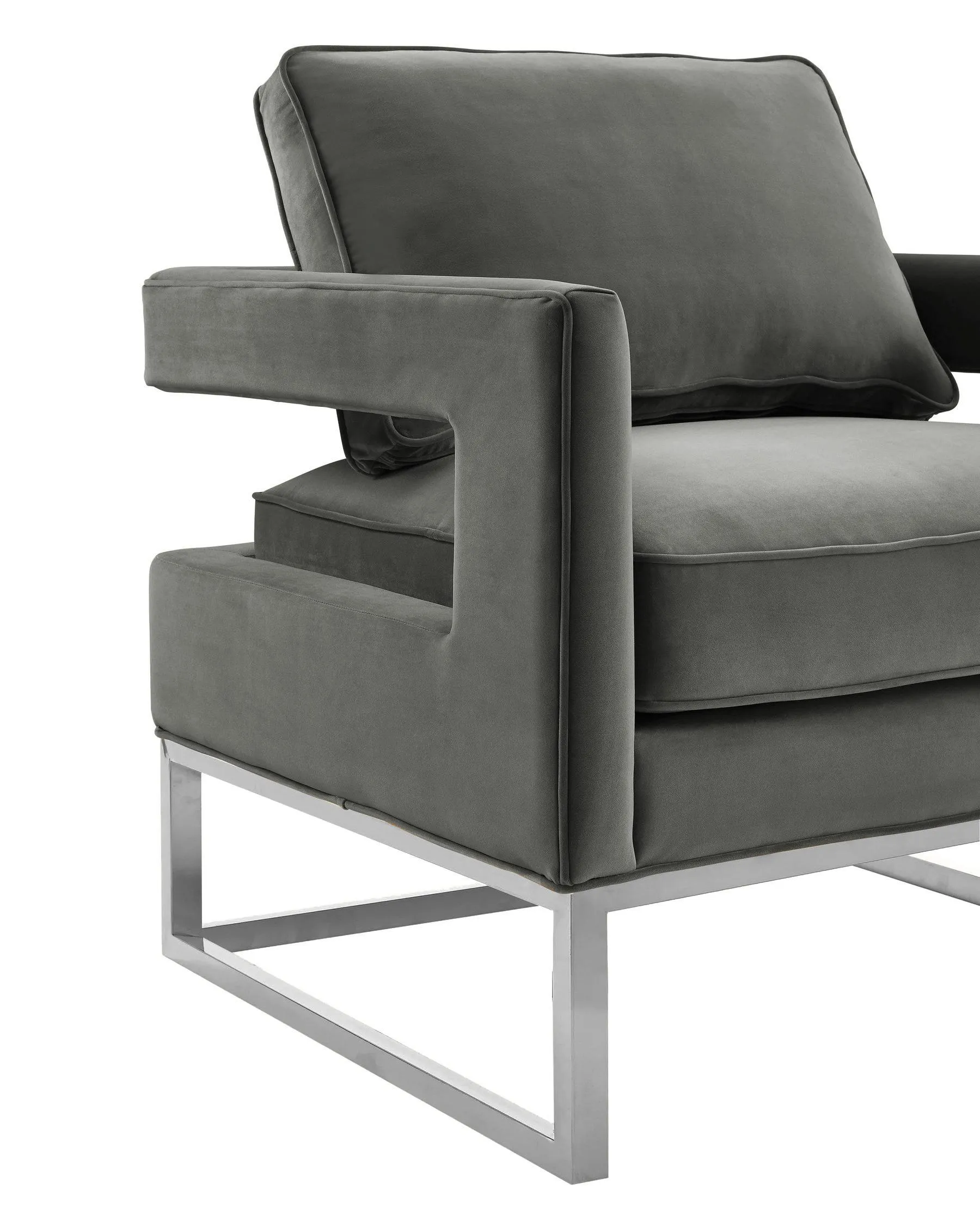 Avery Grey Velvet Chair with Silver Base - Image 5