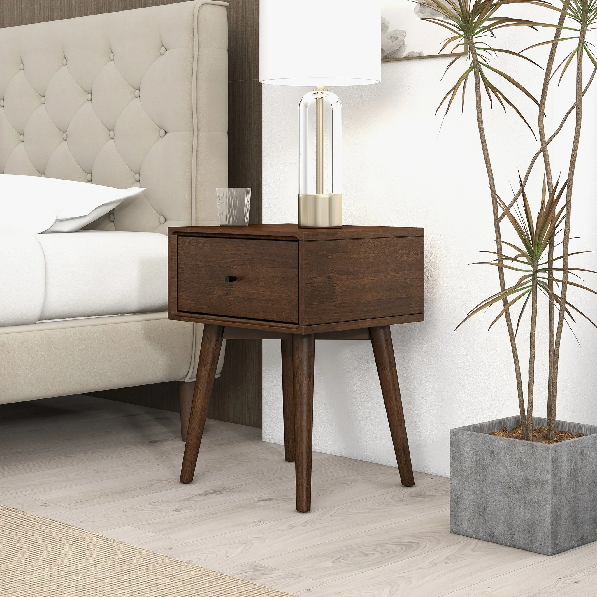 Avery Solid Wood Walnut Night Stand with Single Drawer - Image 3
