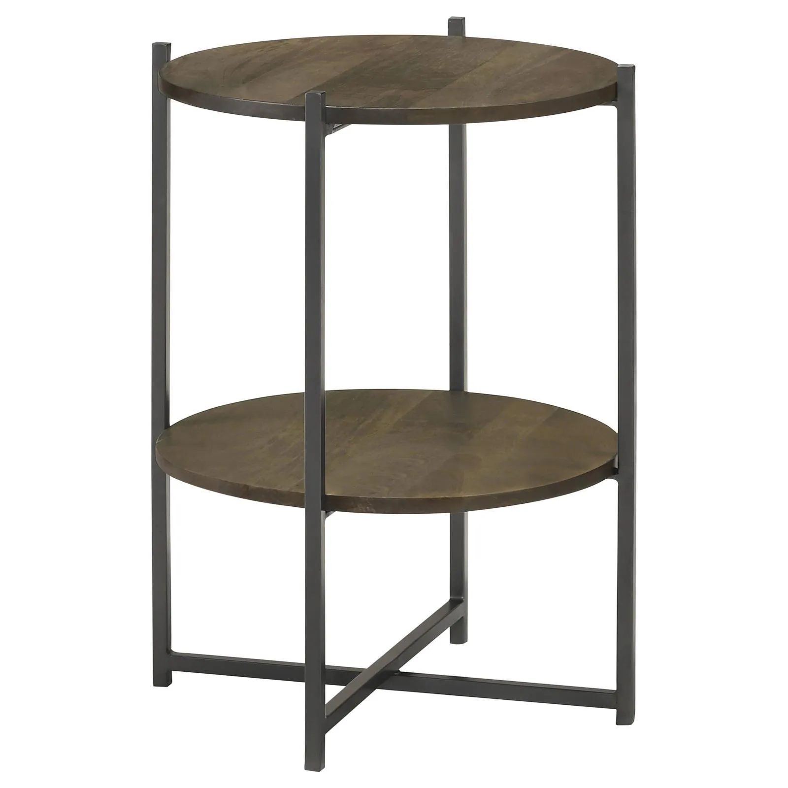 Axel Natural/Gunmetal Round Accent Table with Open Shelf - Image 2