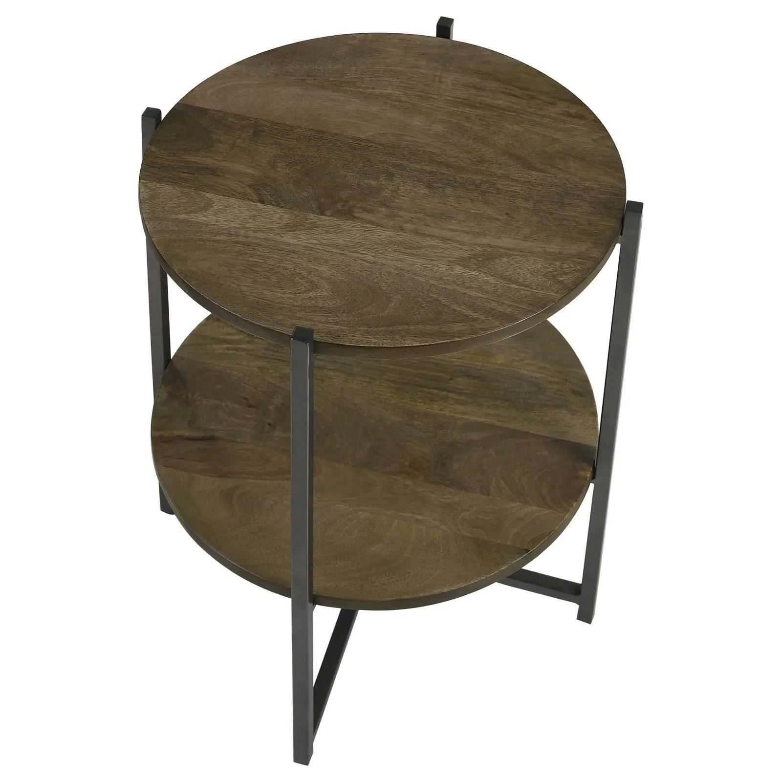 Axel Natural/Gunmetal Round Accent Table with Open Shelf - Image 3