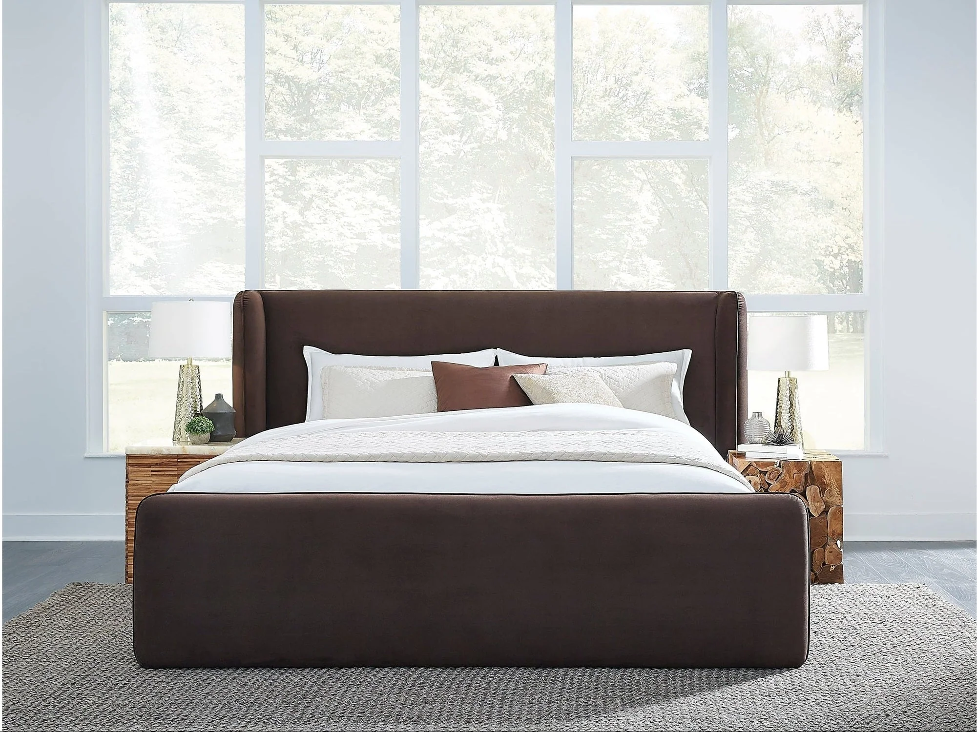 Bacall Cola Velvet California King Upholstered Wingback Platform Bed