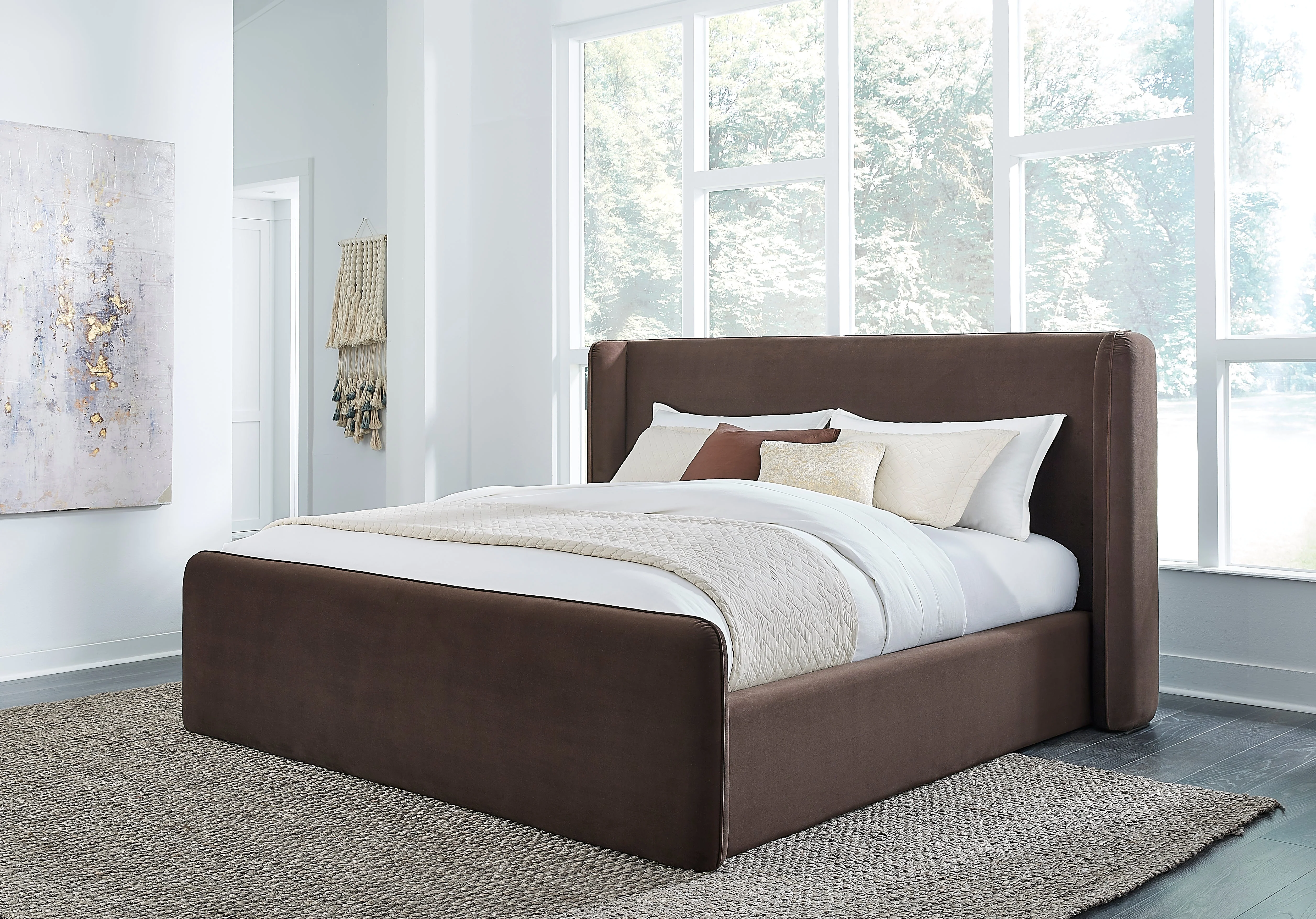 Bacall Velvet Full Upholstered Wingback Platform Bed in Cola - Image 2
