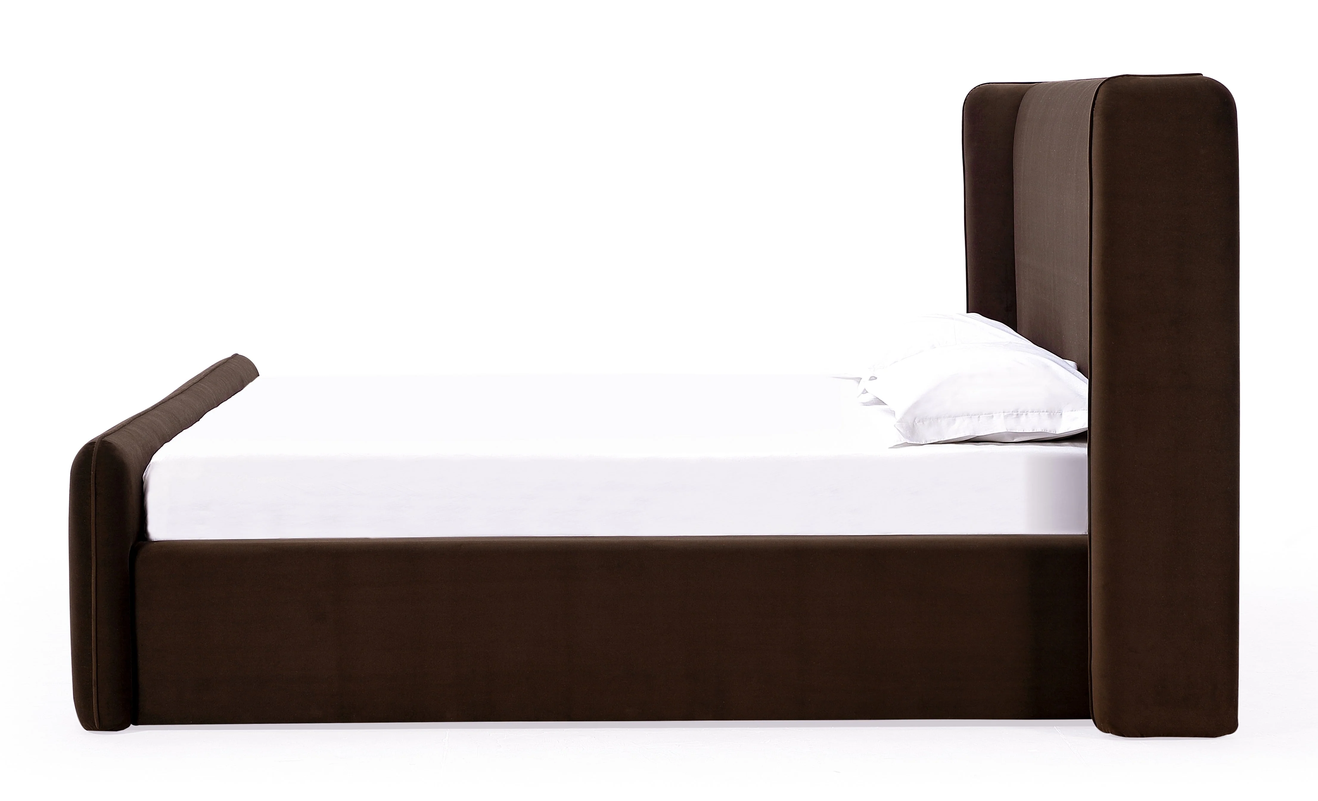 Bacall Velvet Queen Upholstered Wingback Platform Bed in Cola - Image 7