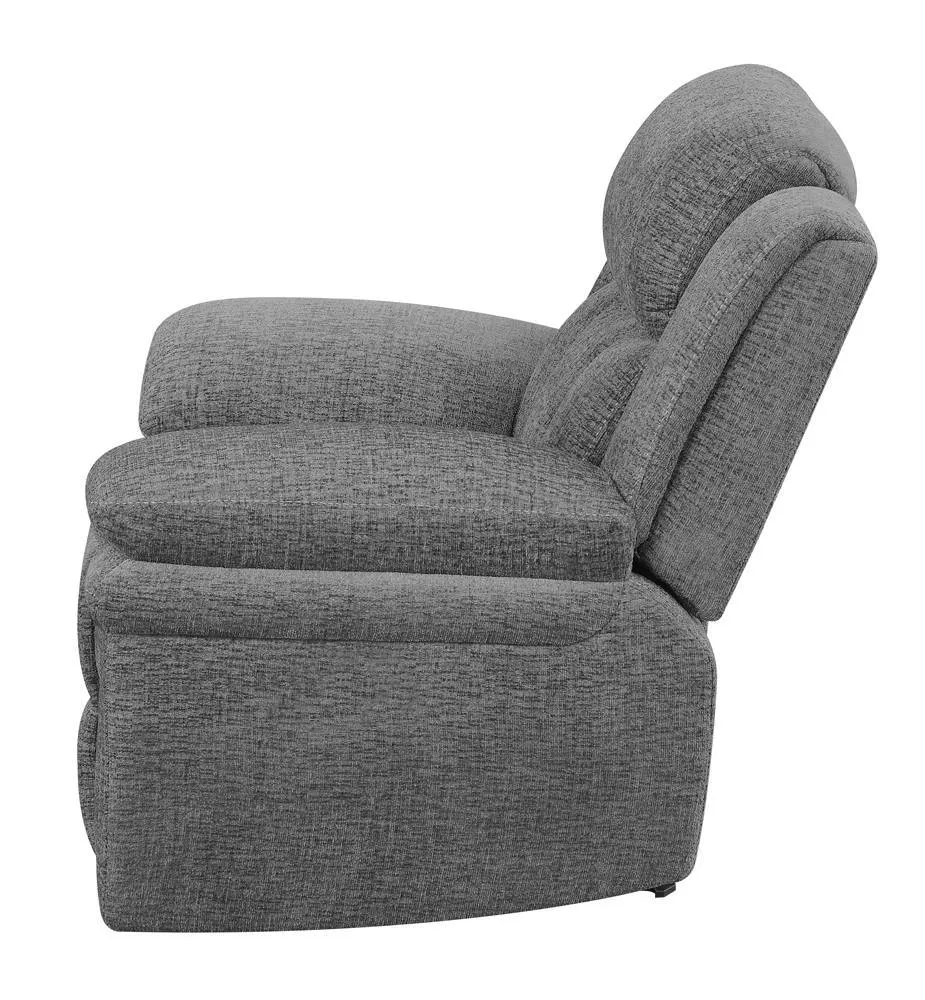 Bahrain Charcoal Upholstered Glider Recliner - Image 4
