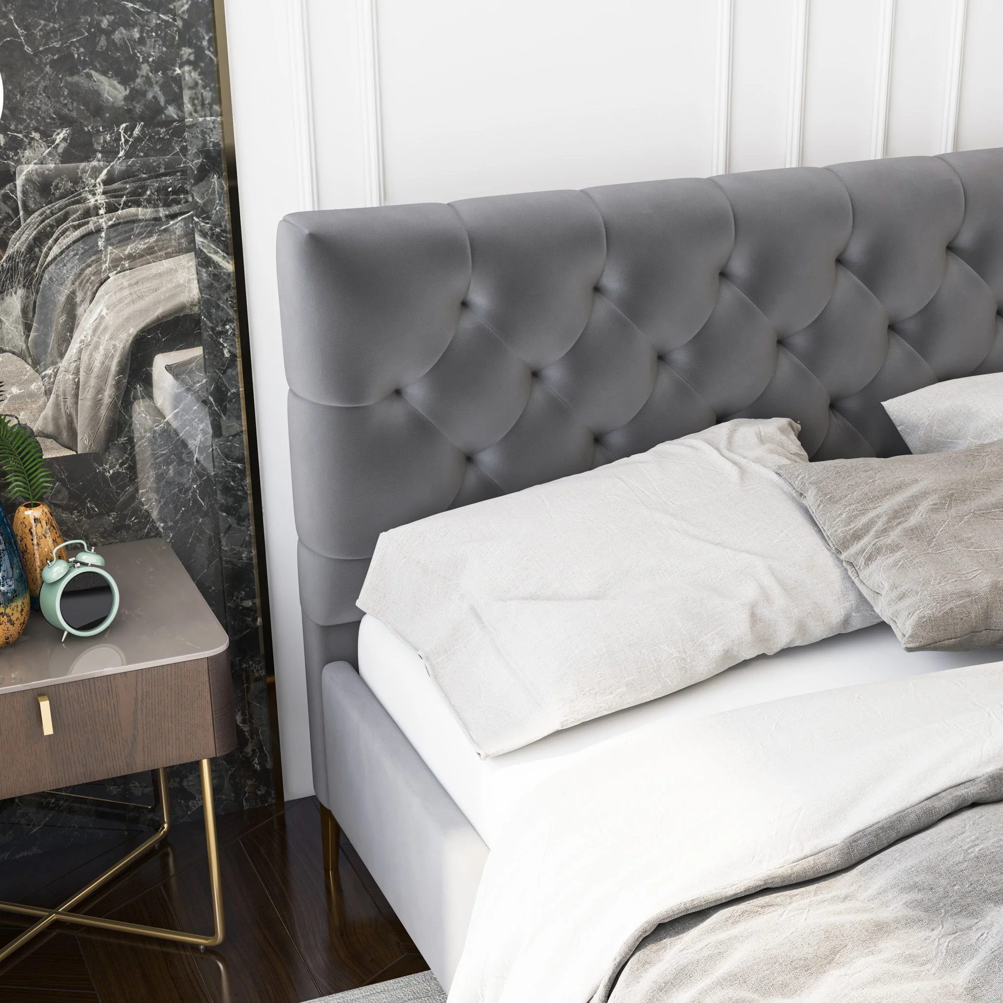 Bailey Dark Grey Velvet King Bed - Image 6