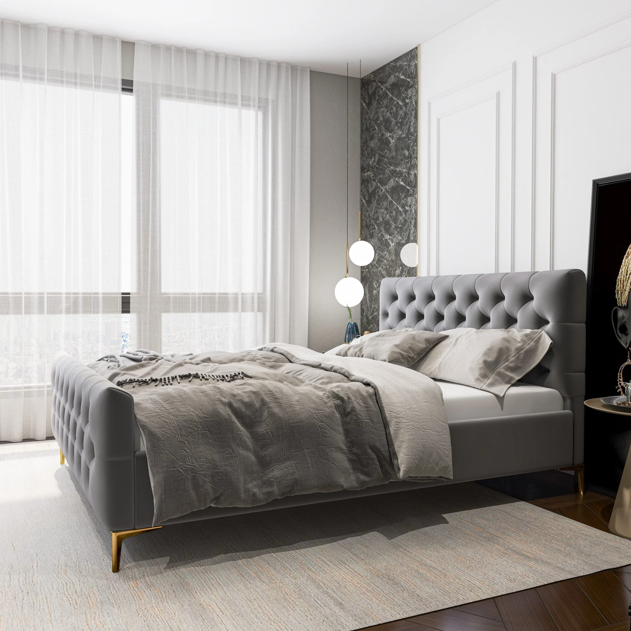 Bailey Dark Grey Velvet Queen Bed - Image 3