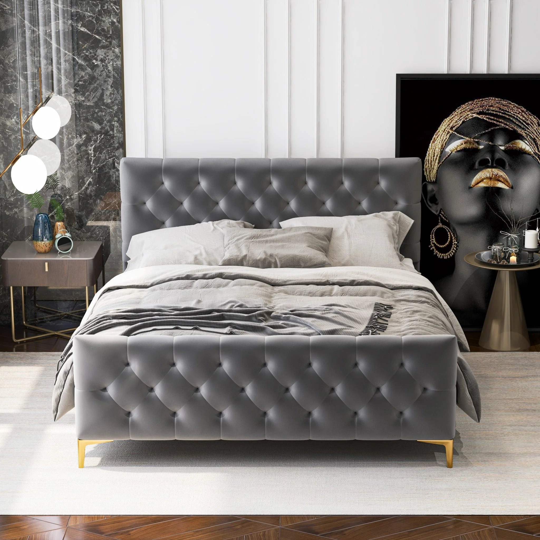Bailey Dark Grey Velvet Queen Bed - Image 4