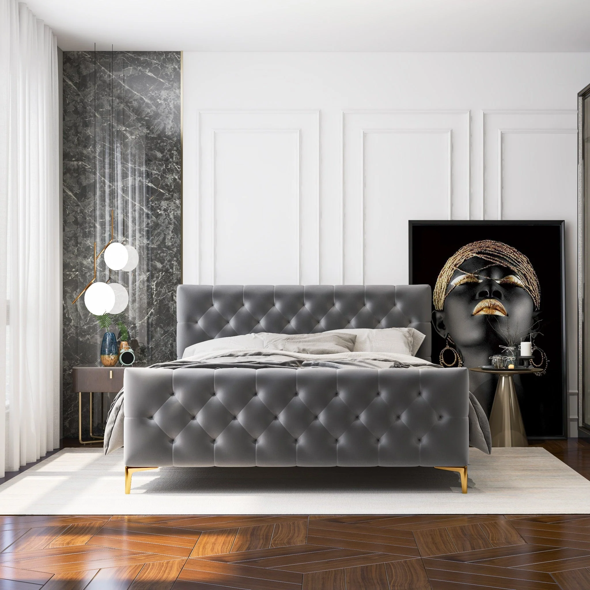 Bailey Dark Grey Velvet Queen Bed - Image 5