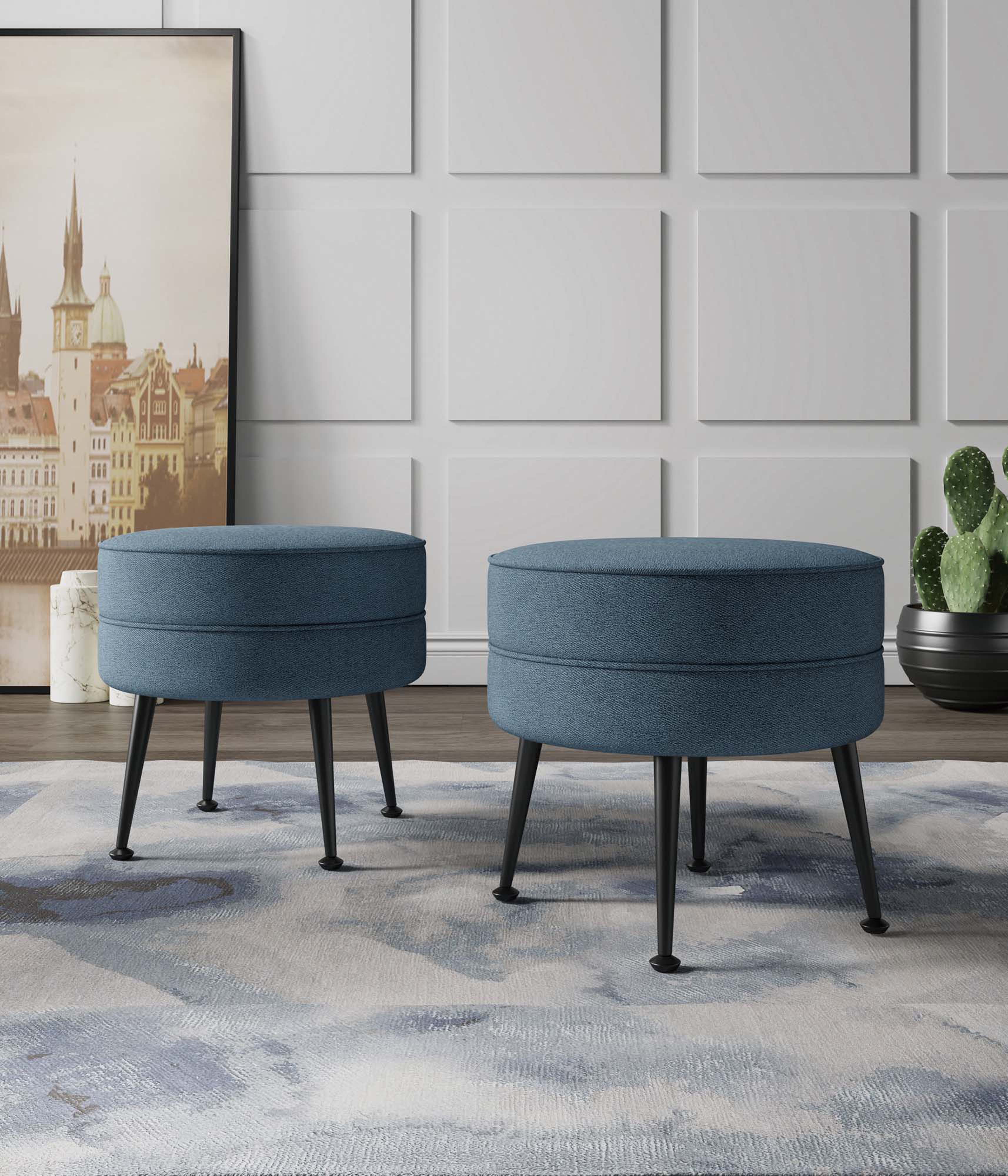 Bailey Ottoman in Blue with Black Feet (set of 2) - Image 2