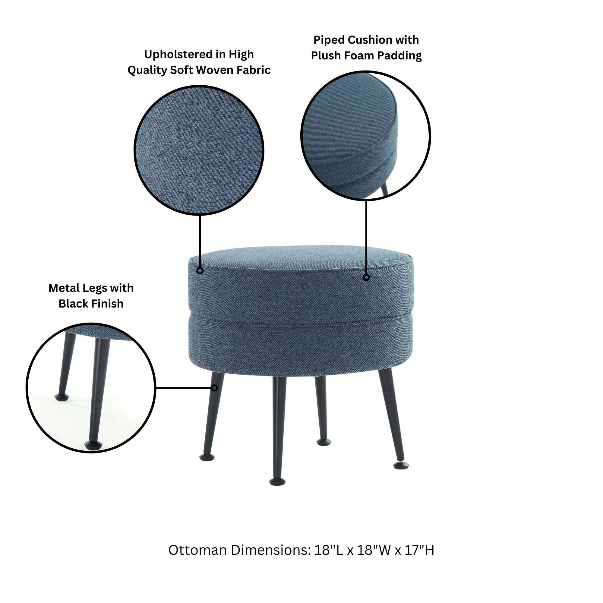 Bailey Ottoman in Blue with Black Feet (set of 2) - Image 4