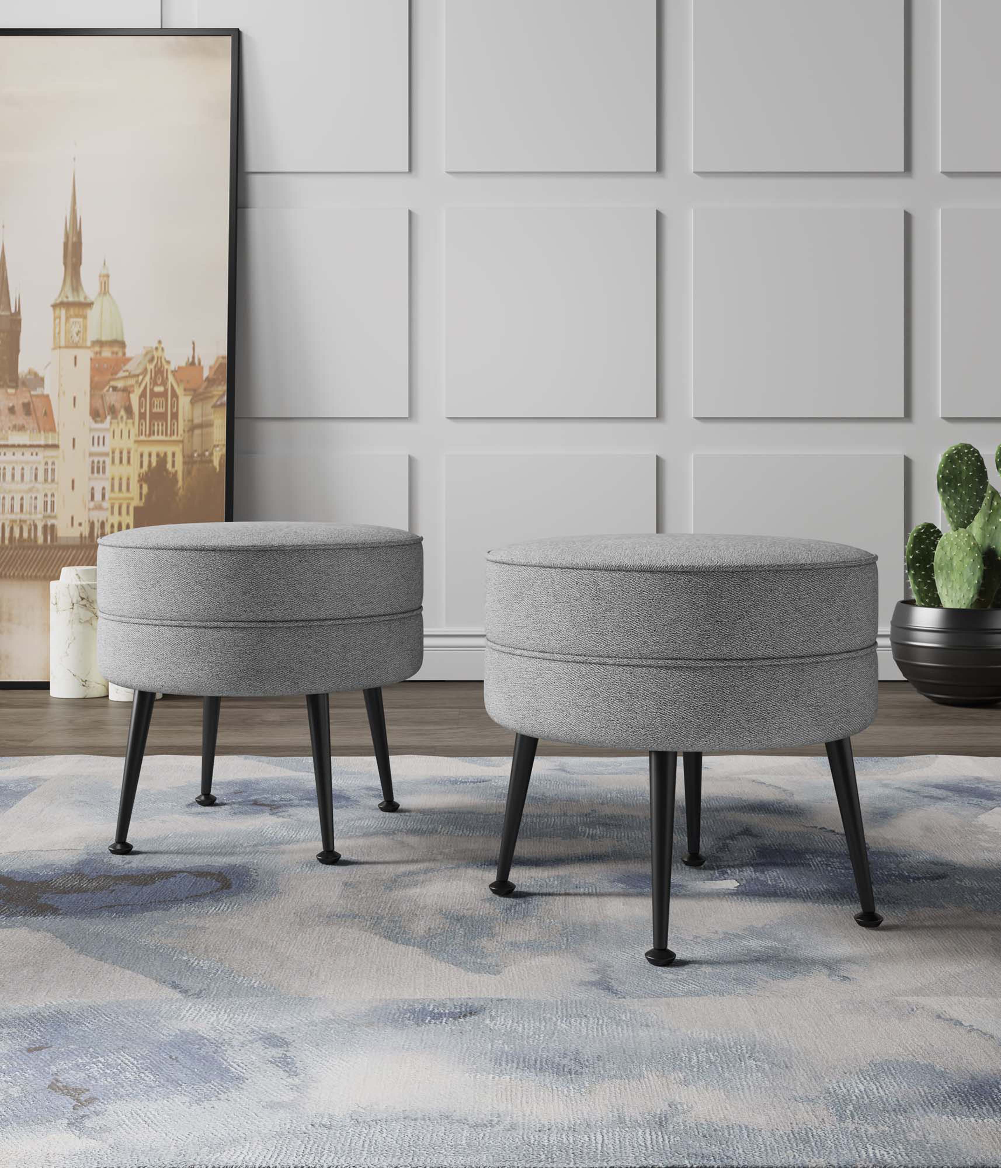 Bailey Ottoman in Grey with Black Feet (set of 2) - Image 2