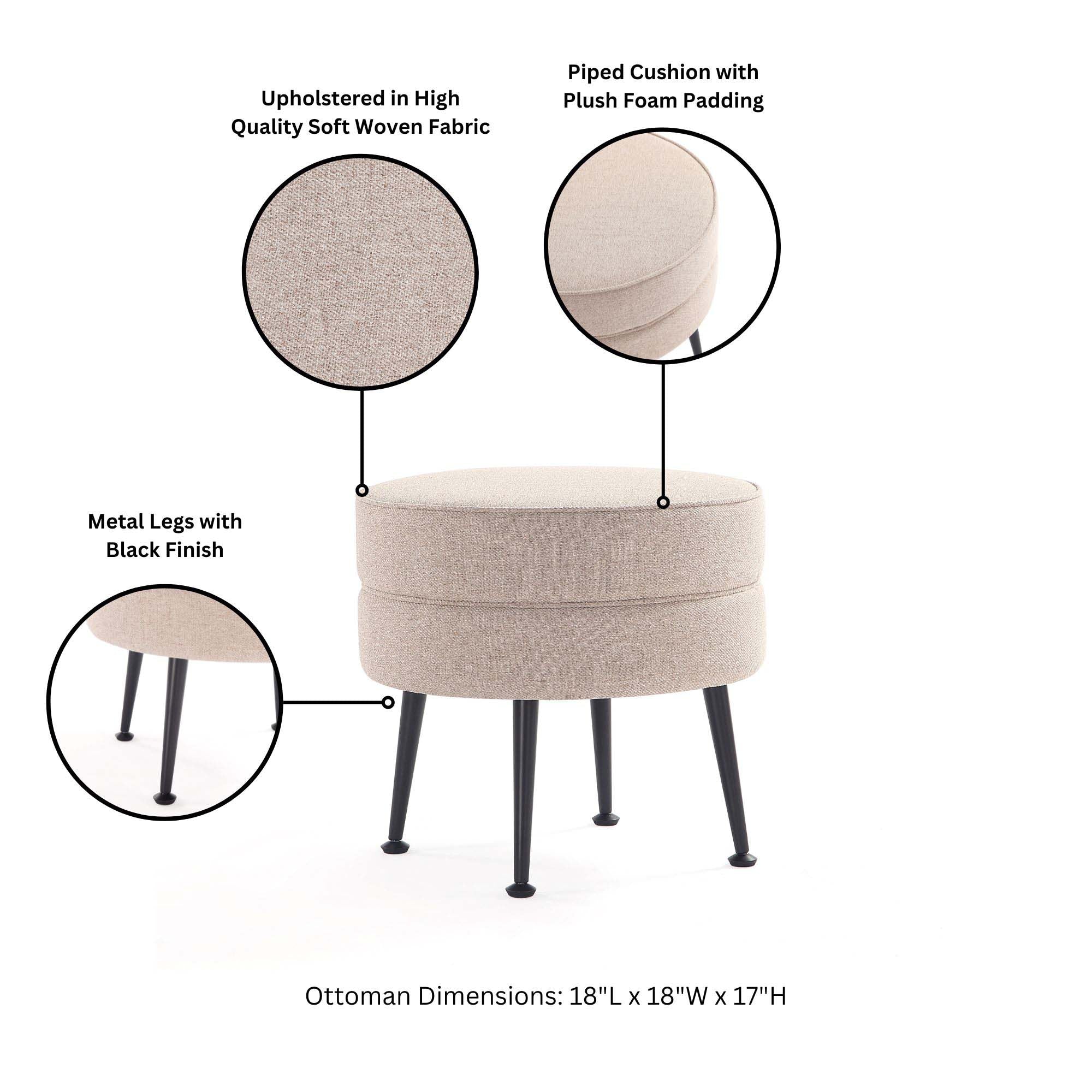 Bailey Ottoman in Oatmeal with Black Feet - Image 4