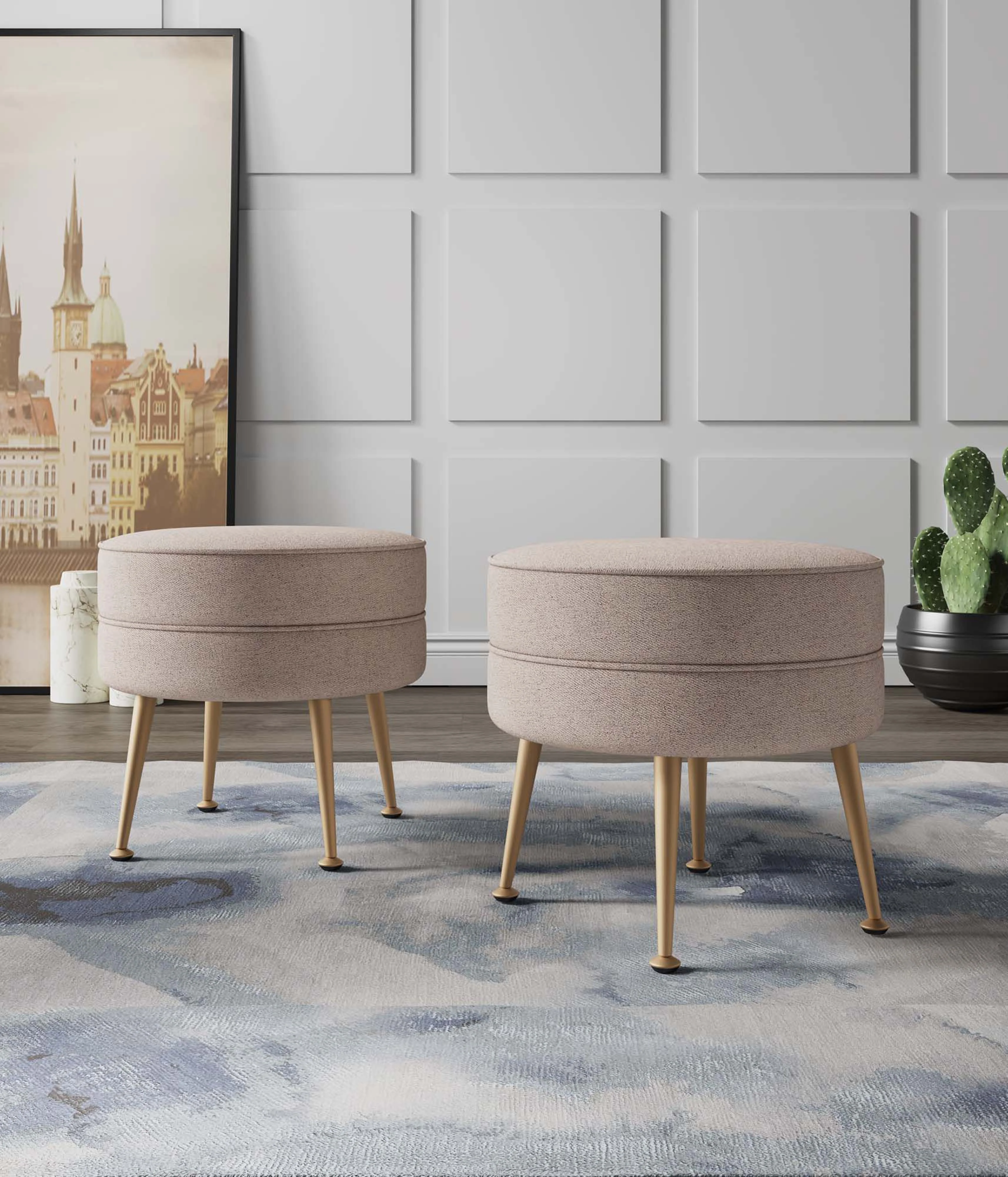 Bailey Ottoman in Oatmeal with Gold Feet (set of 2) - Image 2