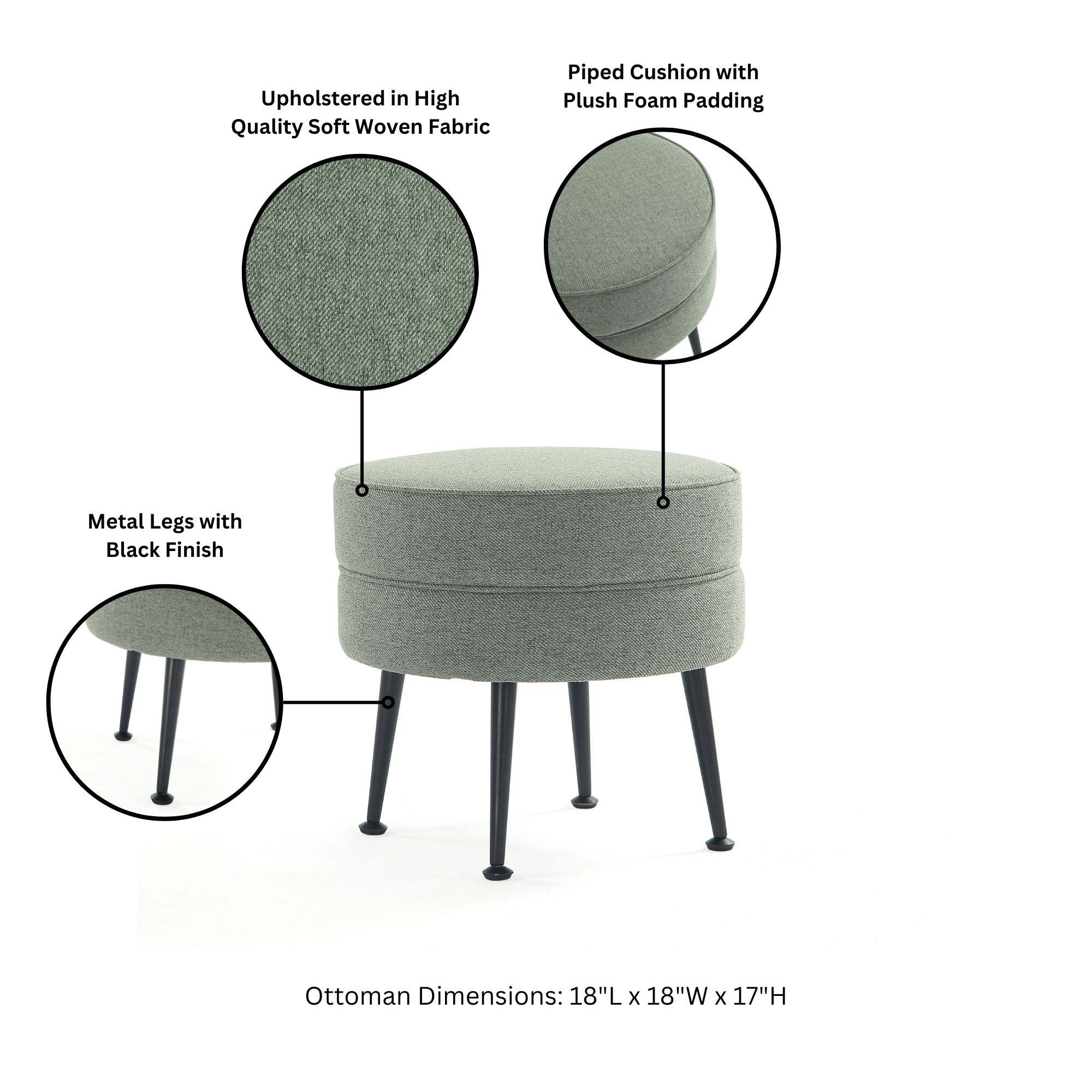 Bailey Ottoman in Sage Green with Black Feet (set of 2) - Image 4
