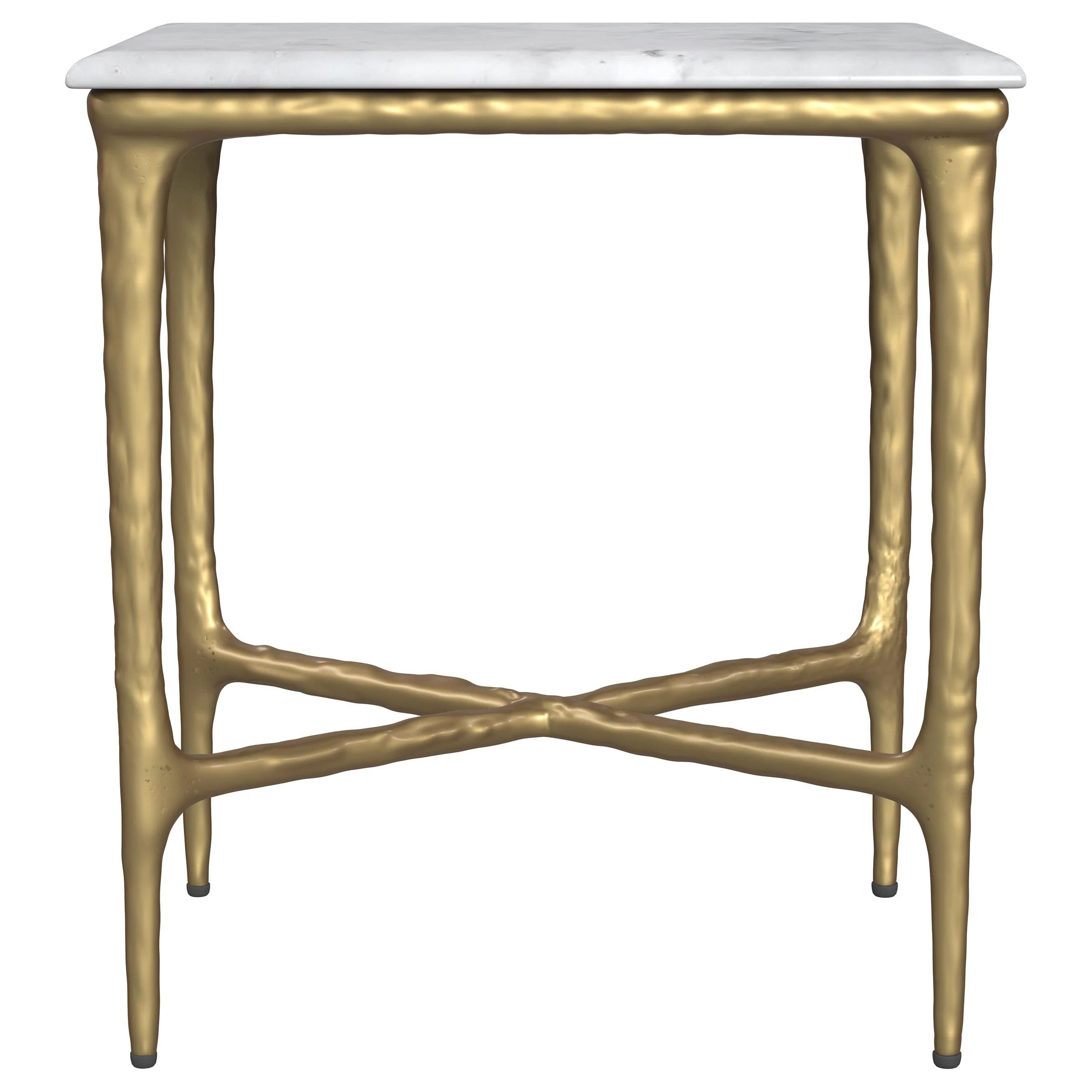 Baldwin White and Gold Rectangular Marble Top Side Table - Image 3