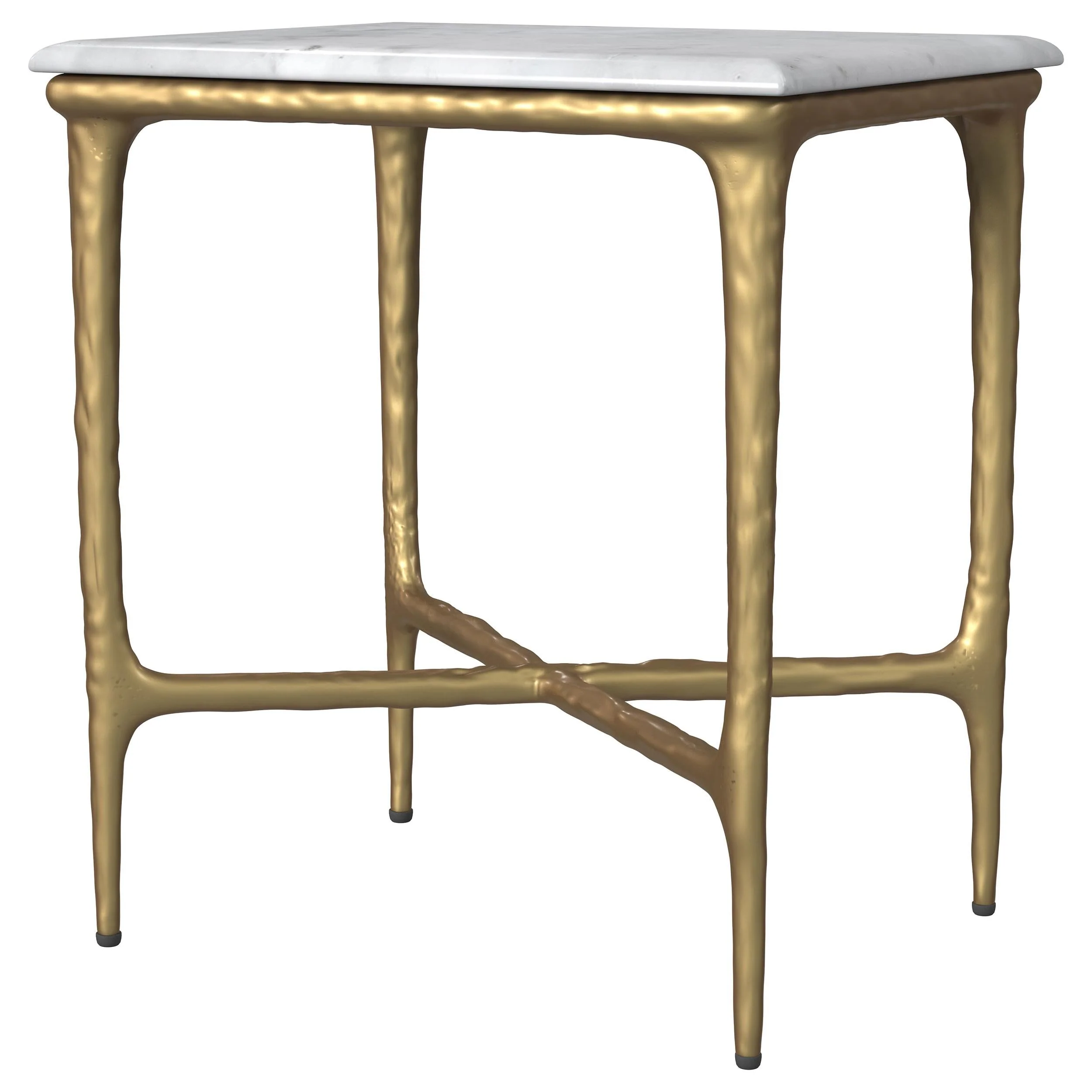 Baldwin White and Gold Rectangular Marble Top Side Table - Image 4