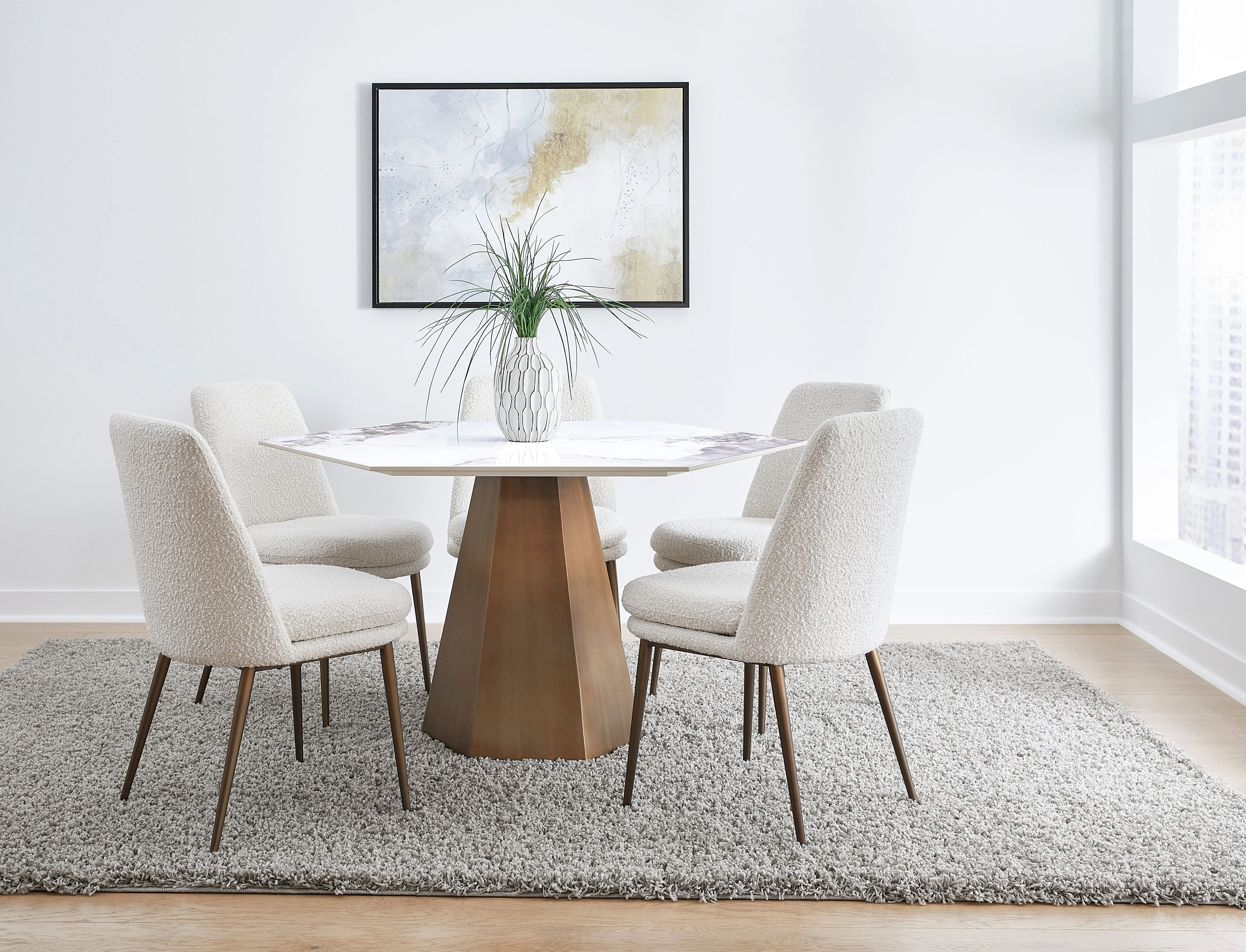 Balos Stone Top Hexagonal Dining Table in Chanelle and Bronze - Image 2