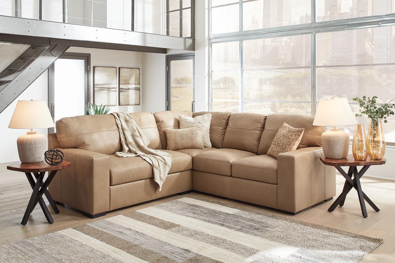 Bandon Toffee Leather 2-Piece Right Arm Facing RAF Sectional