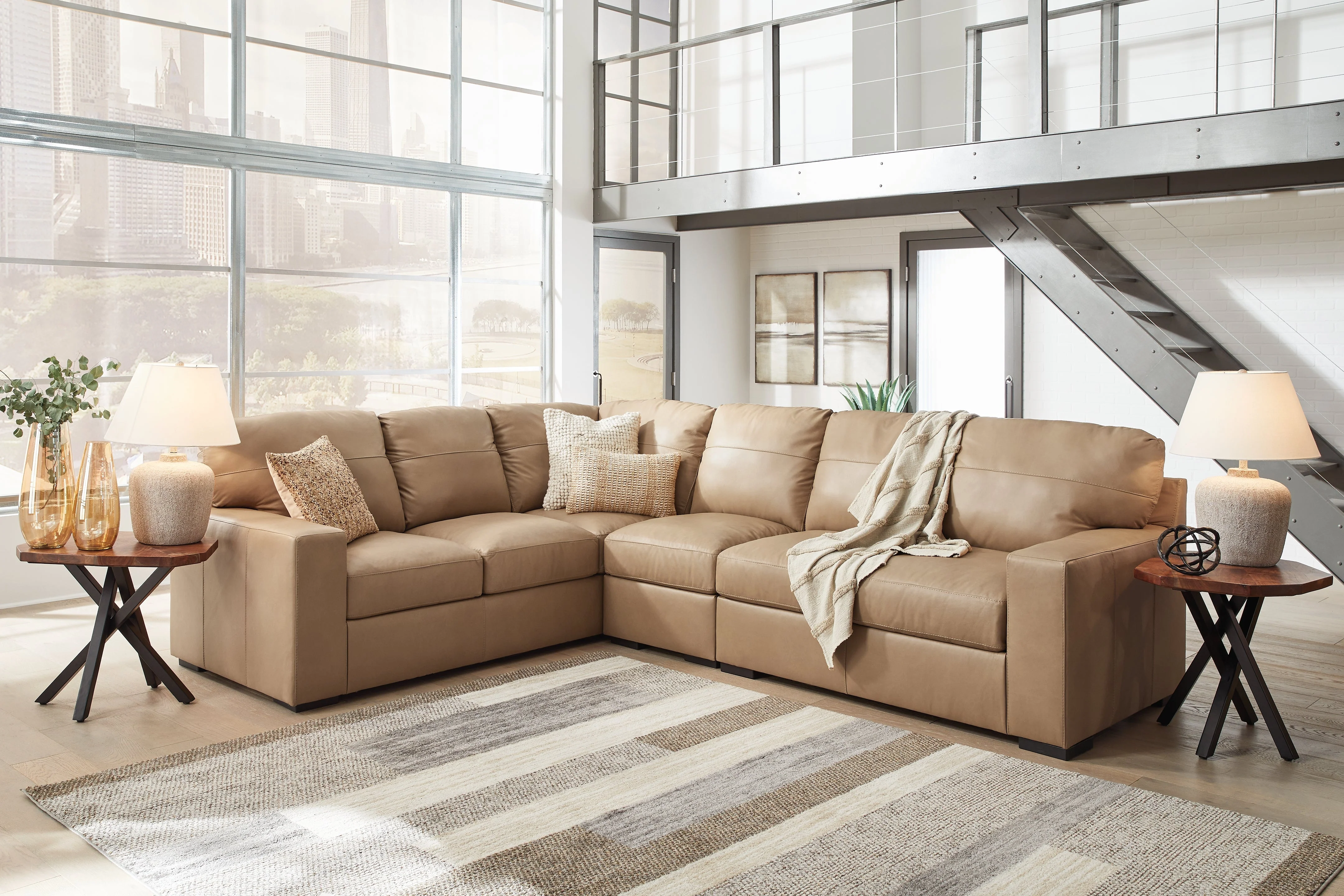 Bandon Toffee Leather 3-Piece Left Arm Facing Sectional