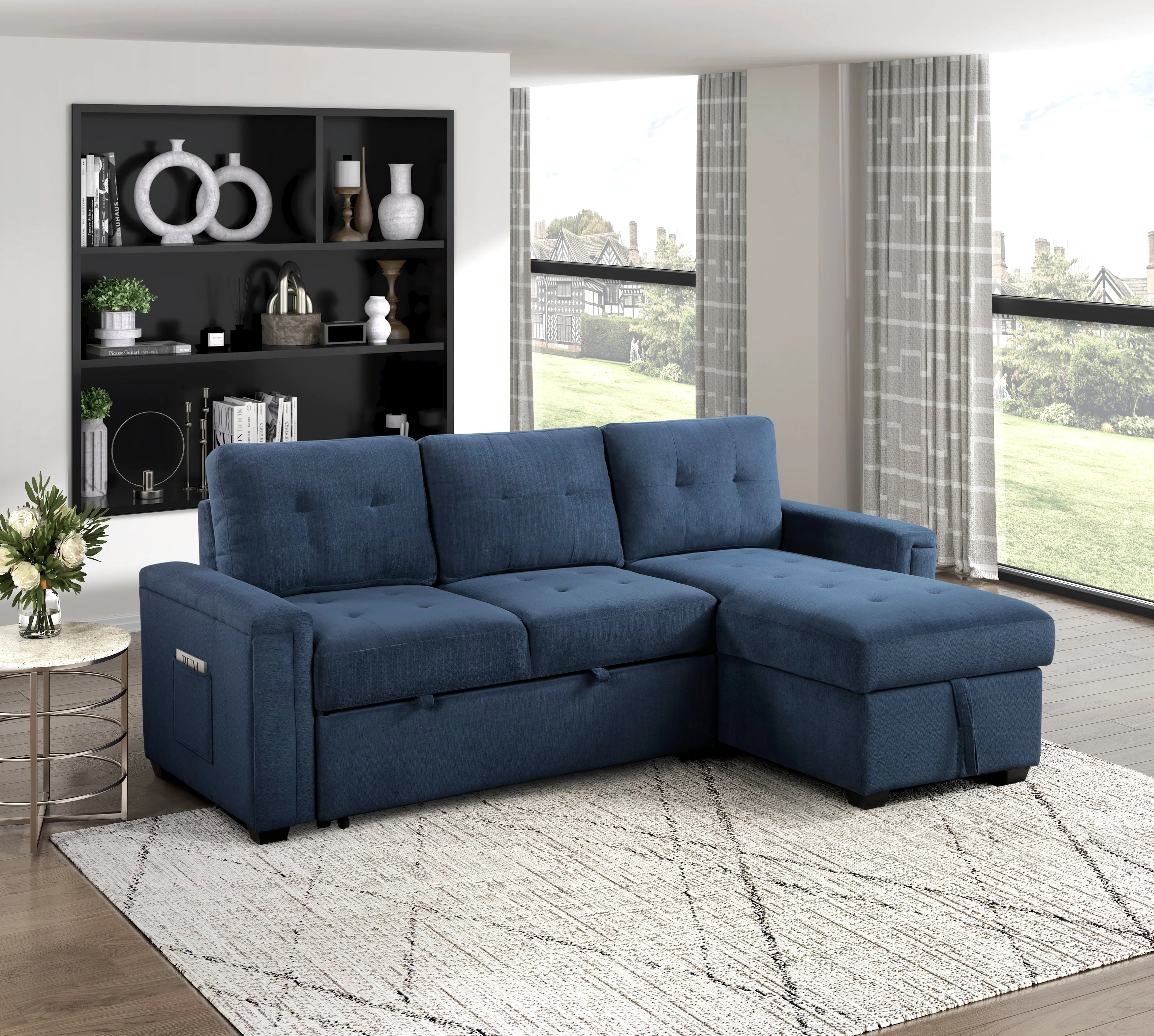 Barbara Navy Reversible Sectional with Hidden Storage and Pull-out Bed - Image 18