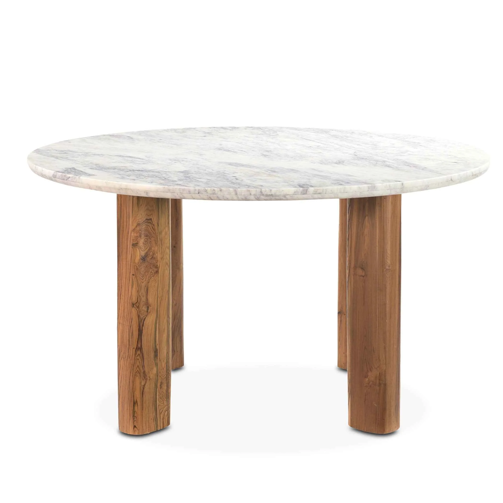 Barcelona 54" Round Dining Table with White Marble and Reclaimed Wood Legs - Image 4