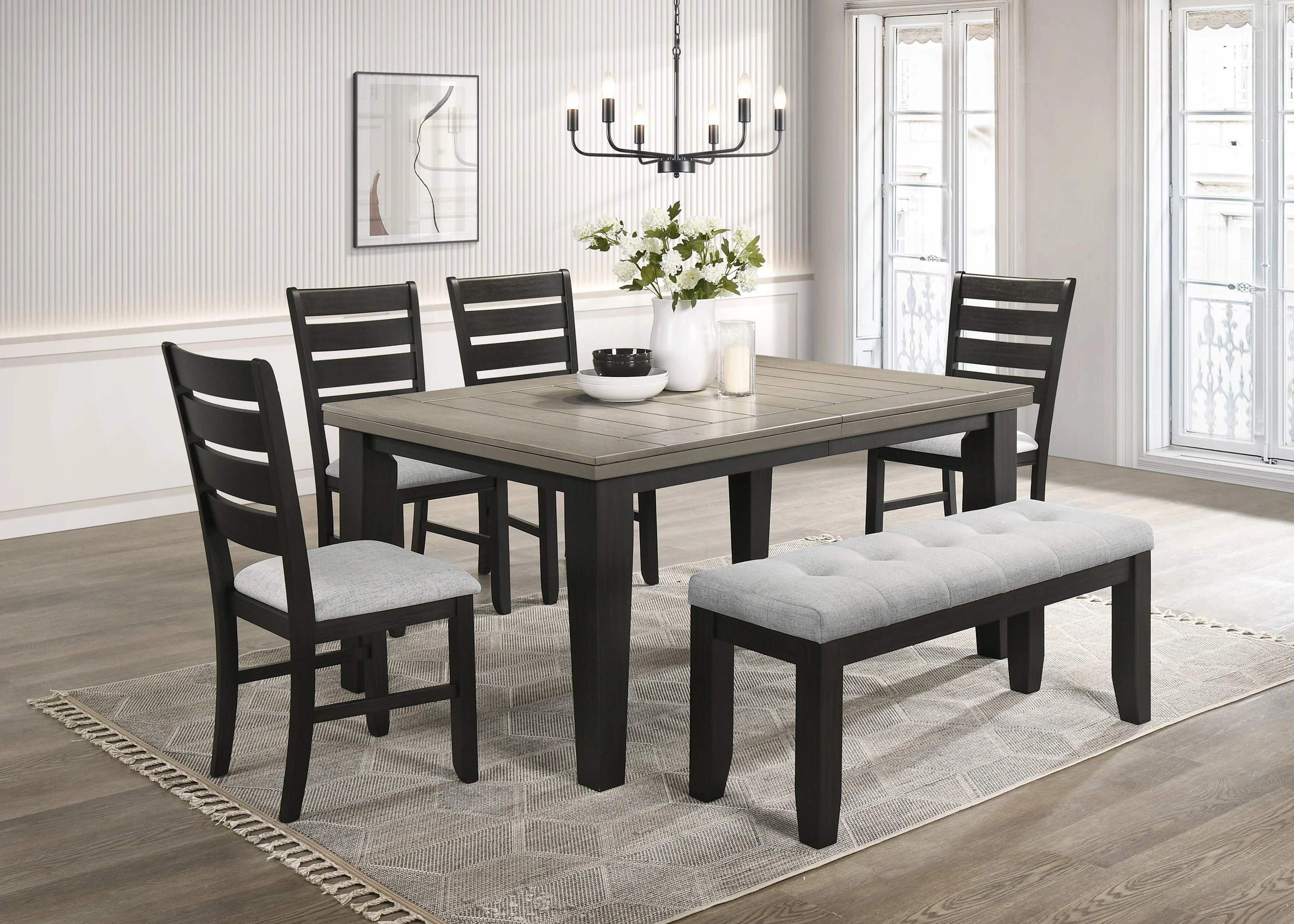 Bardstown Black and Light Gray Extendable Dining Set