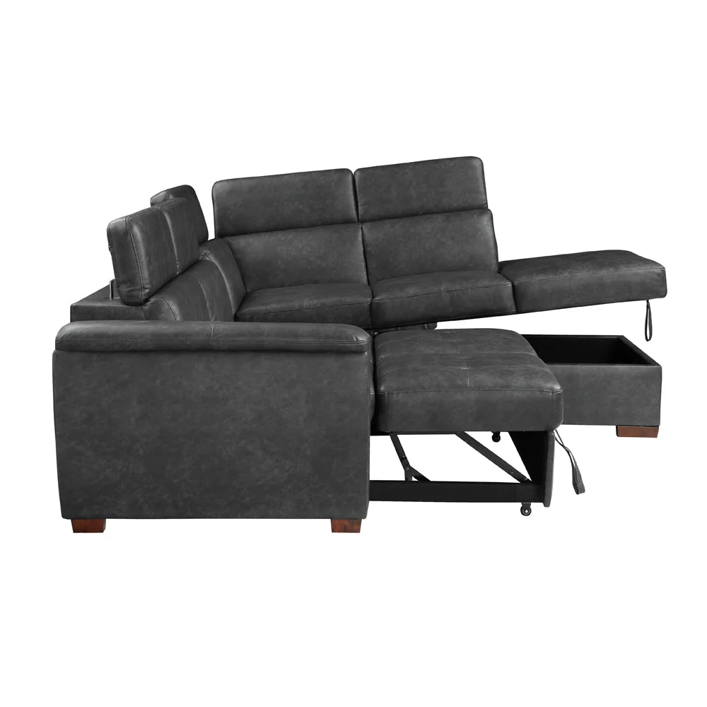 Barre Gray Faux Leather 2-Piece Storage Sleeper Sectional - Image 11