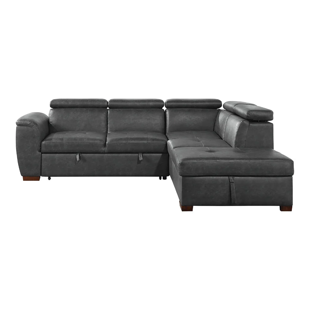 Barre Gray Faux Leather 2-Piece Storage Sleeper Sectional - Image 3