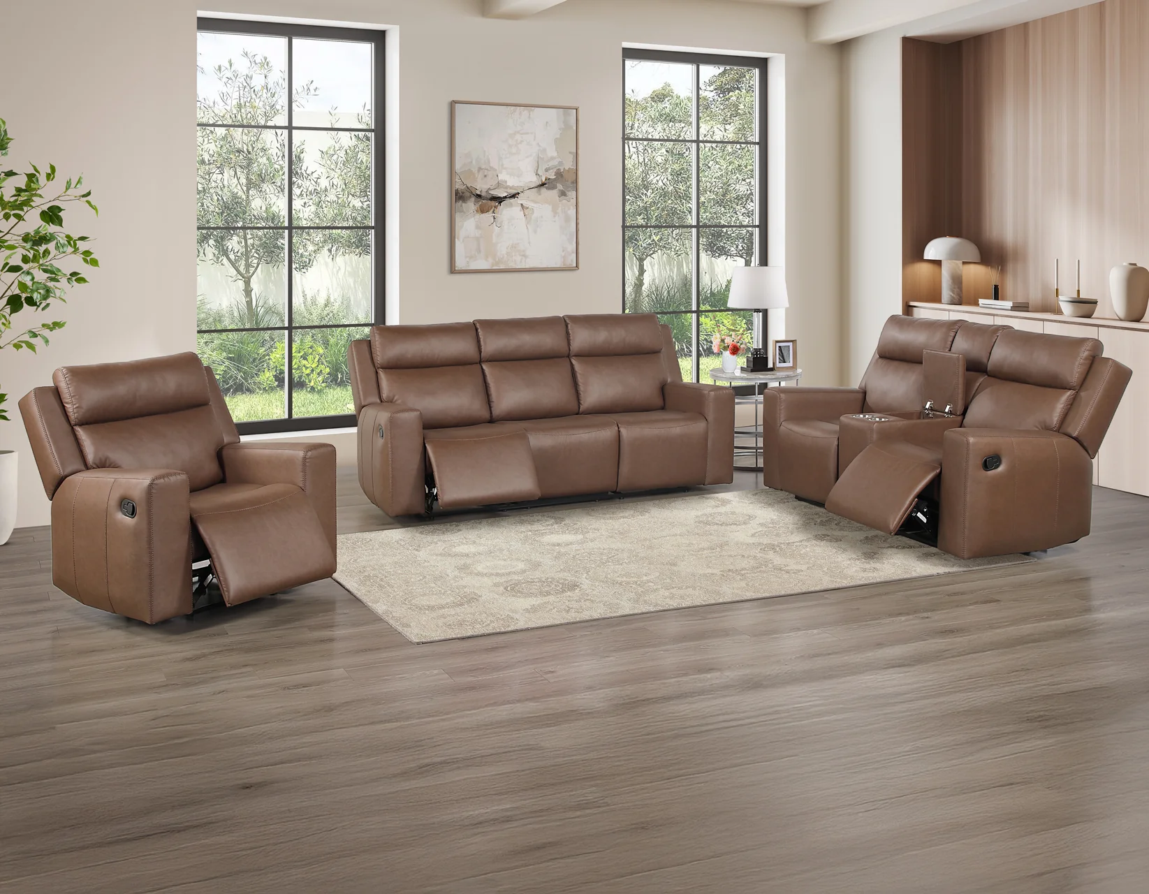 Barron Brown 3-Piece Manual Reclining Living Room Set - Image 3