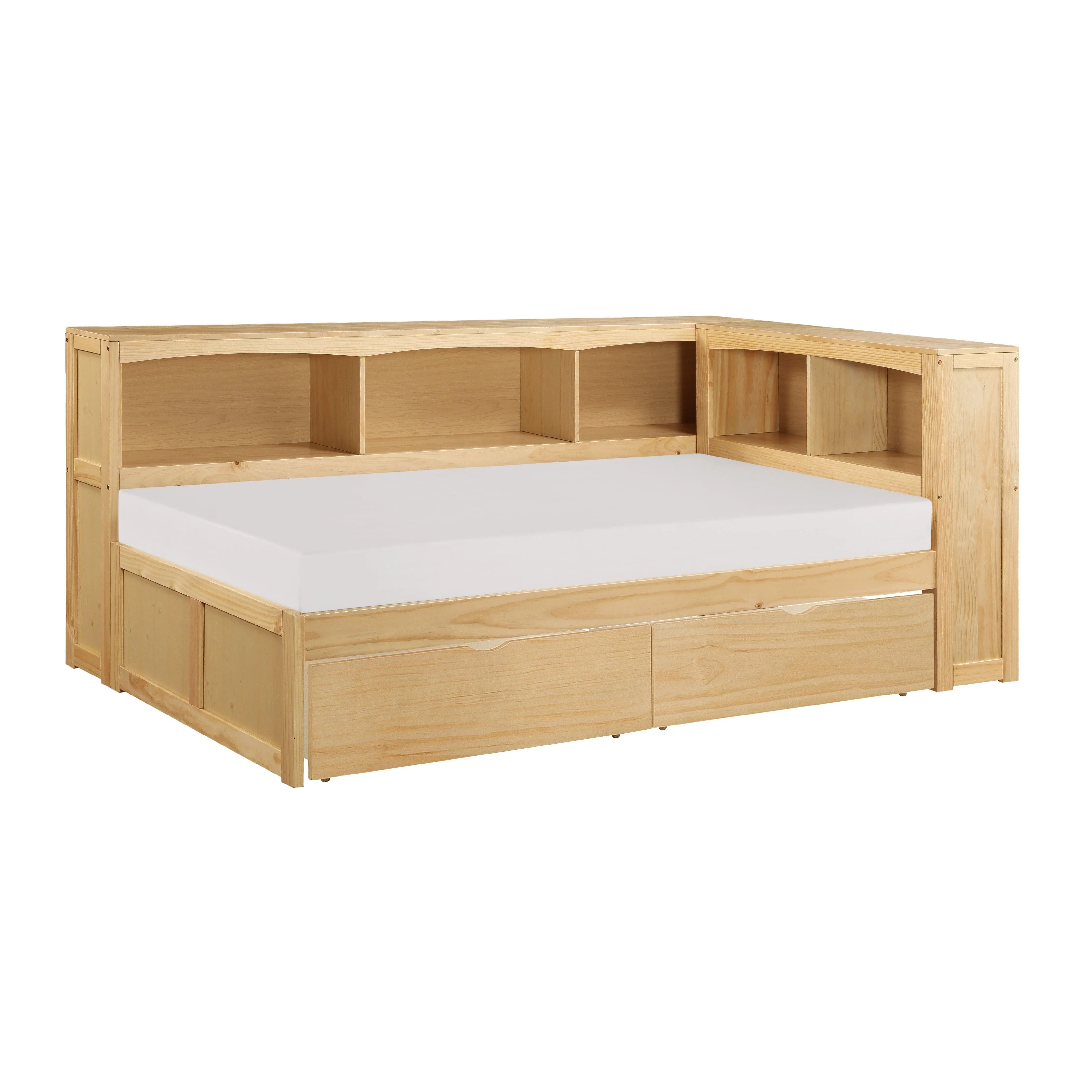 Bartly Pine Twin Bookcase Corner Bed with Storage Boxes - Image 2
