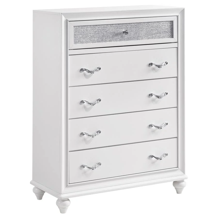 Barzini White 5-Piece Eastern King Panel Bedroom Set - Image 11
