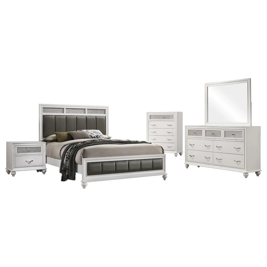 Barzini White 5-Piece Eastern King Panel Bedroom Set - Image 2