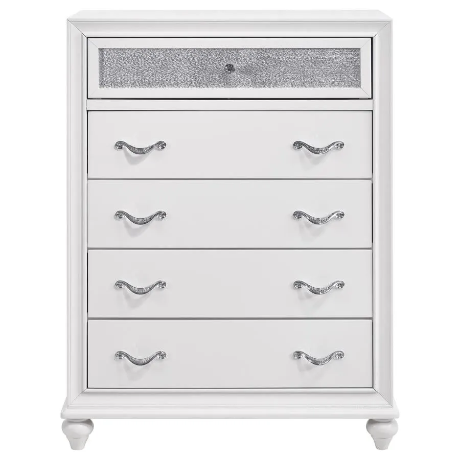 Barzini White 5-Piece Eastern King Upholstered Tufted Bedroom Set - Image 13