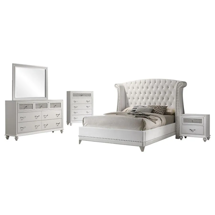 Barzini White 5-Piece Eastern King Upholstered Tufted Bedroom Set - Image 2