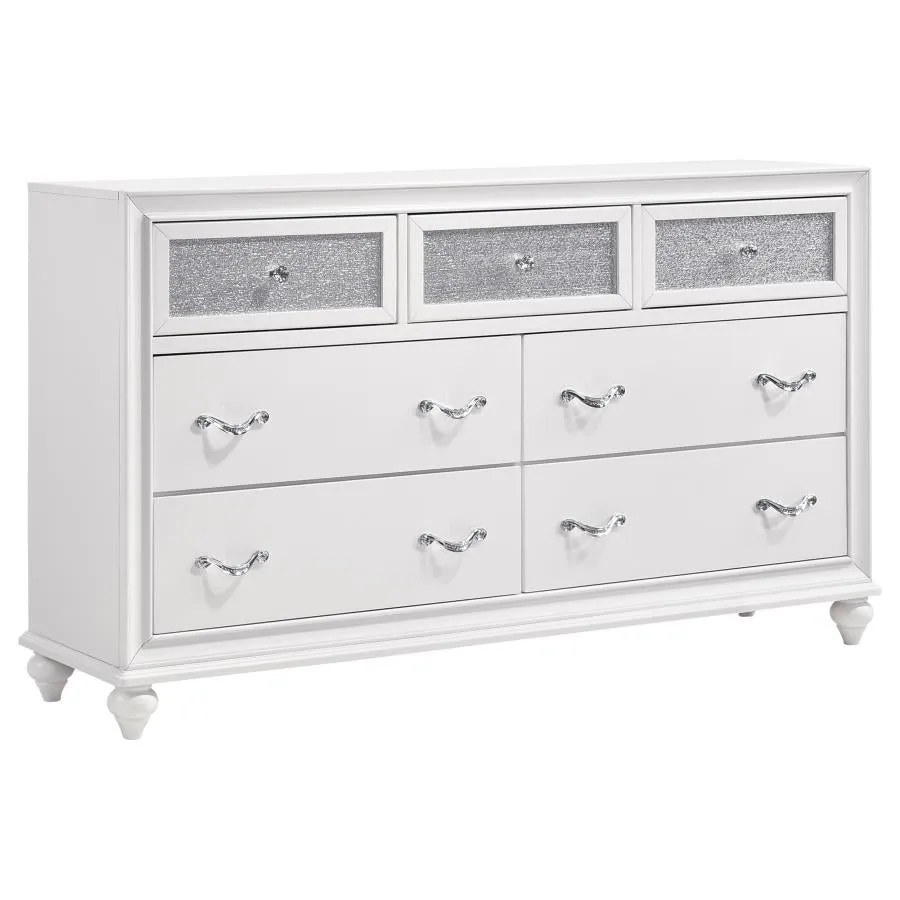 Barzini White 5-Piece Eastern King Upholstered Tufted Bedroom Set - Image 7