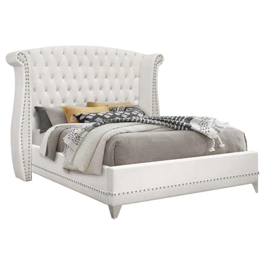 Barzini White 5-Piece Queen Upholstered Tufted Bedroom Set - Image 3