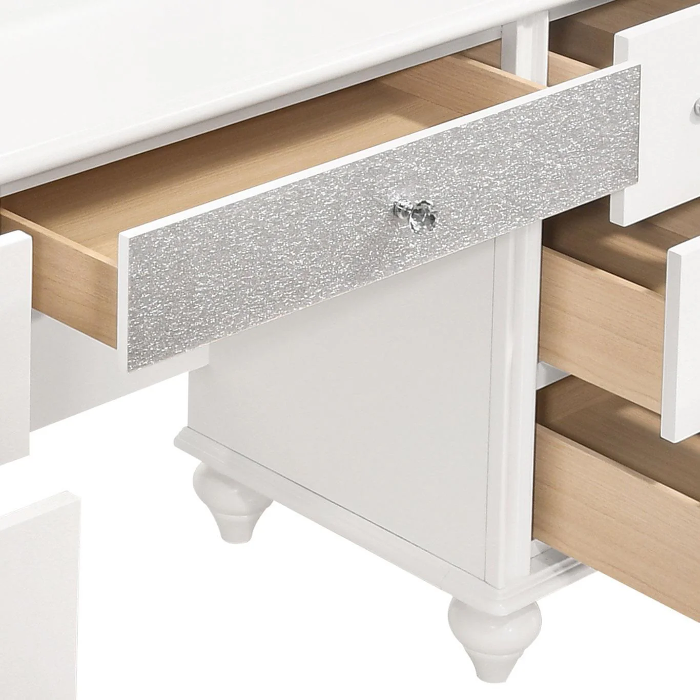Barzini White 7-Drawer Vanity Desk with Lighted Mirror - Image 5
