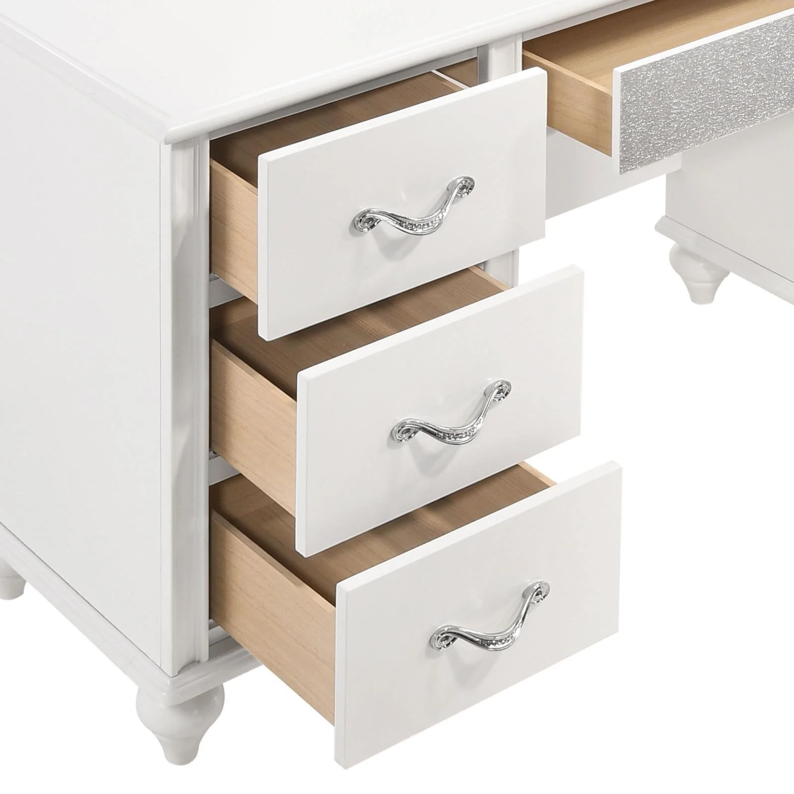 Barzini White 7-Drawer Vanity Desk with Lighted Mirror - Image 6