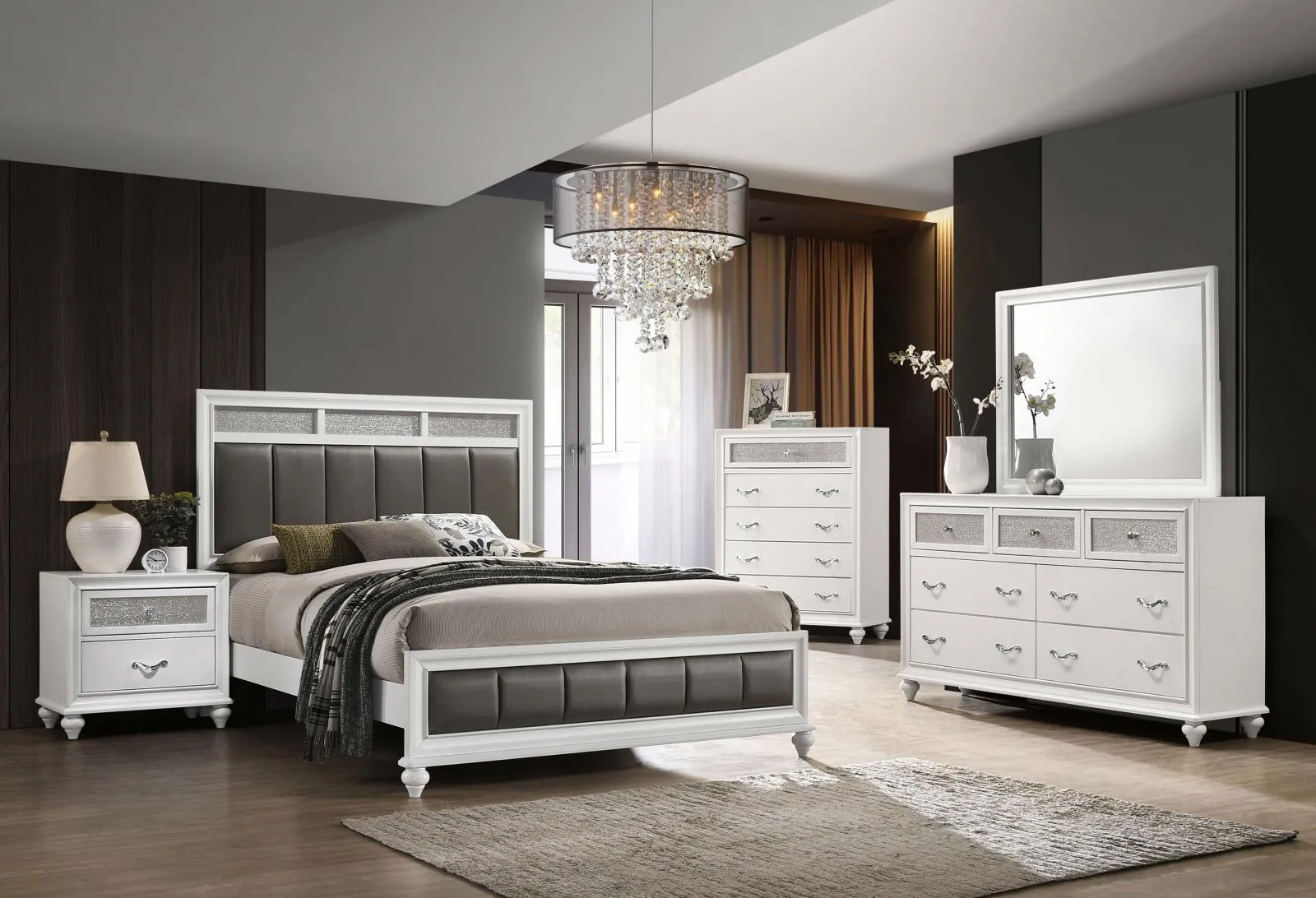 Barzini White Queen Upholstered Panel Bed - Image 6