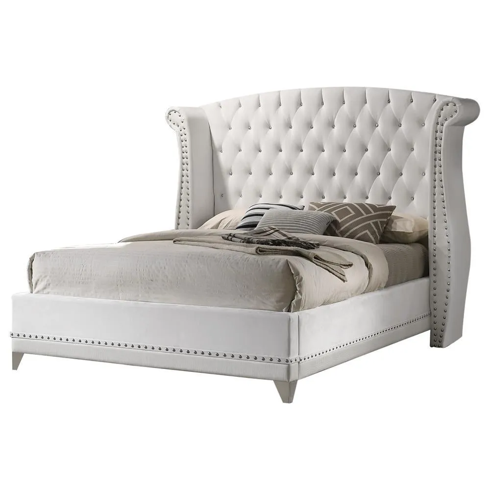 Barzini White Tufted Upholstered Wingback Queen Bed - Image 2
